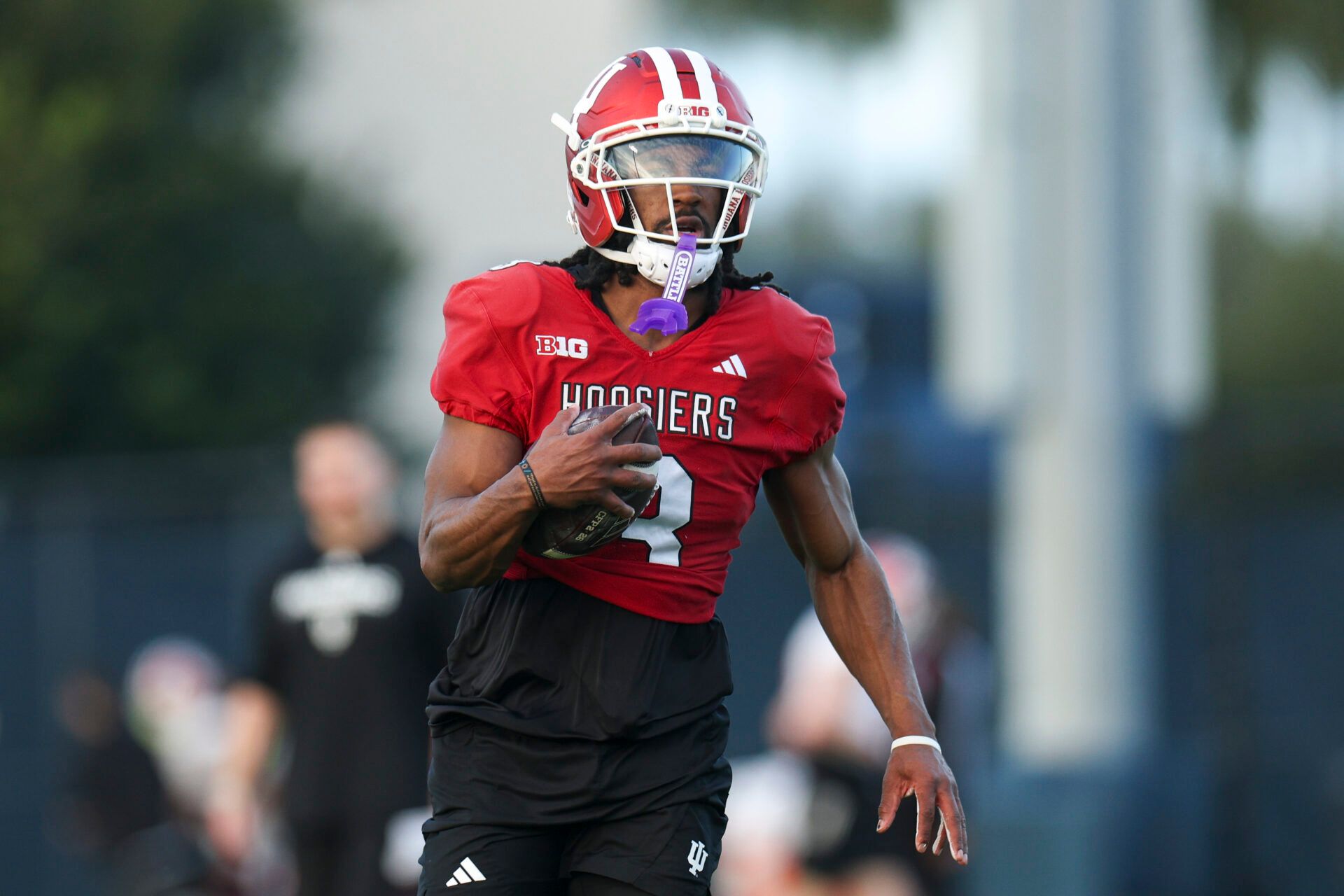 Indiana Hoosiers wide receiver Omar Cooper Jr. (3) participates in a practice for the College Football Playoff National Championship game against the Miami Hurricanes.