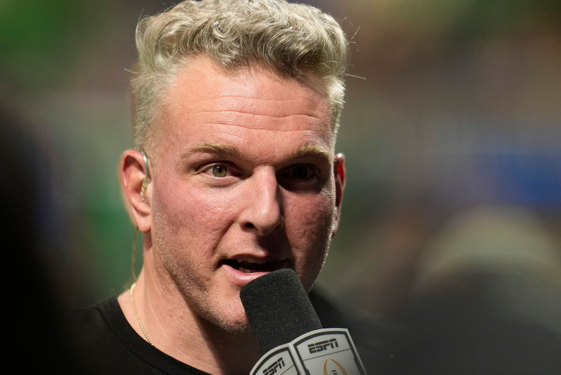 ESPN analyst Pat McAfee during the 2025 Peach Bowl and semifinal game of the College Football Playoff at Mercedes-Benz Stadium.