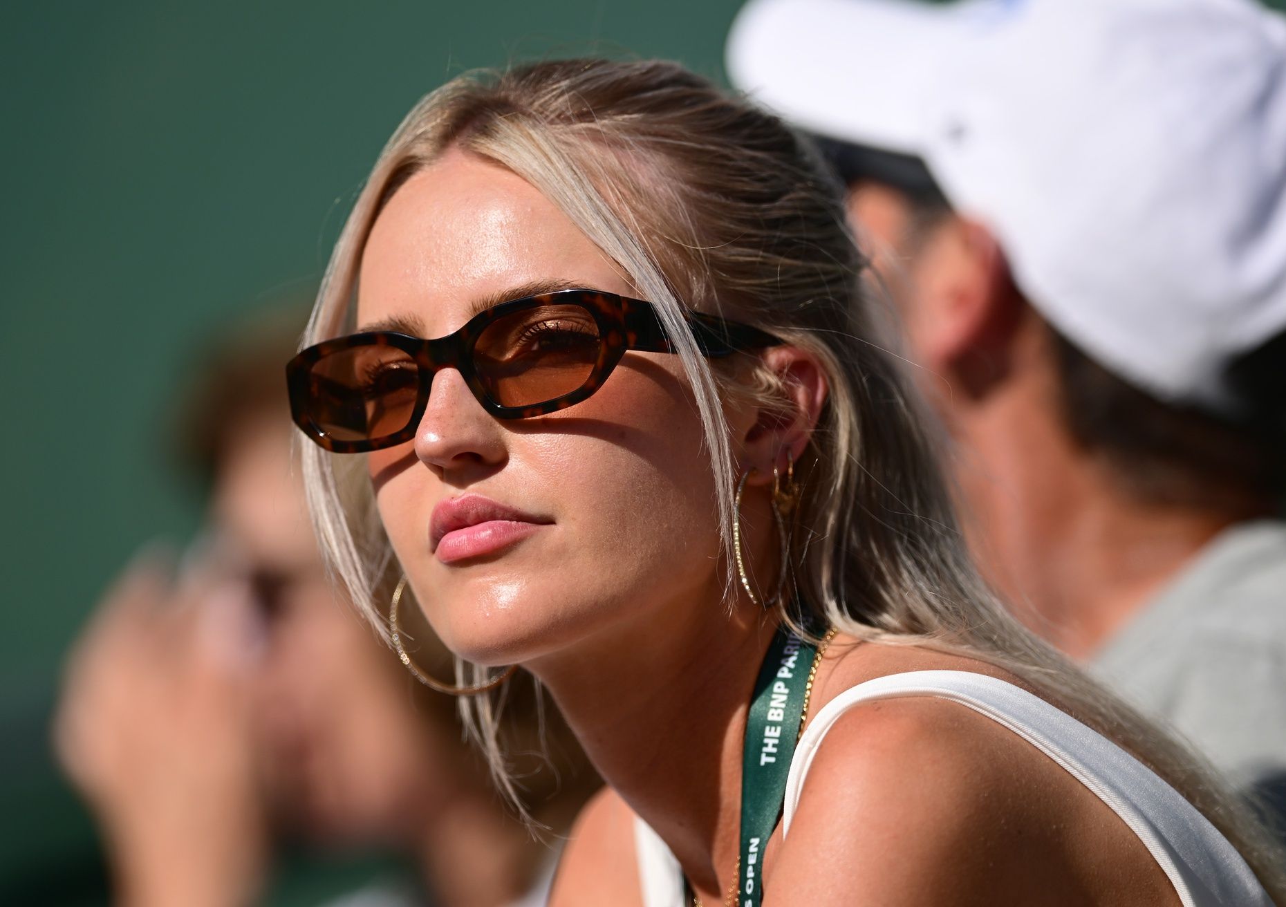 Morgan Riddle, girlfriend of Taylor Fritz (USA) watches his men’s final match against Rafael Nadal (ESP) at the BNP Paribas Open at the Indian Wells Tennis Garden.