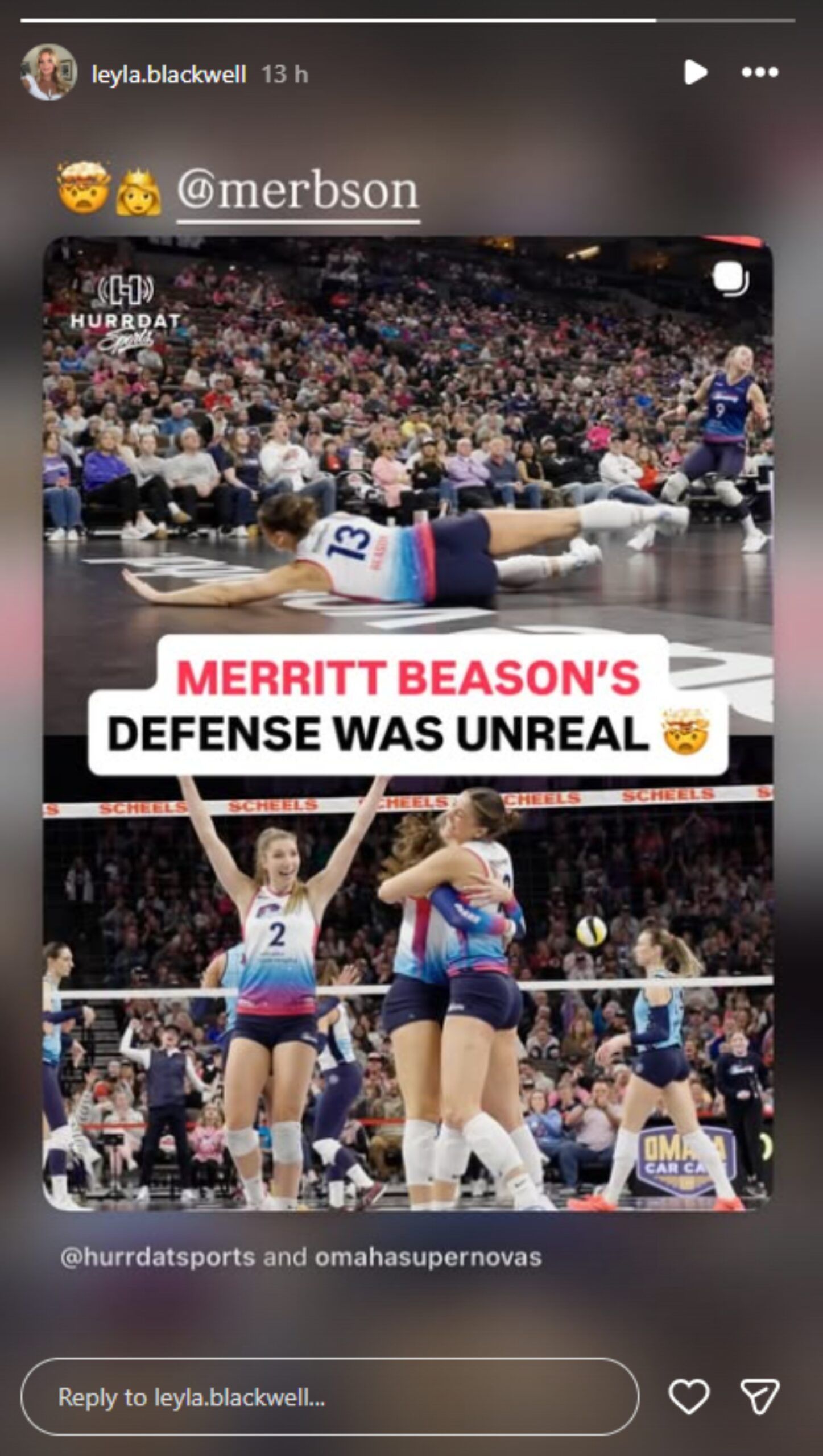 Nebraska Volleyball alum Leylah Blackwell sends support to Merritt Beason