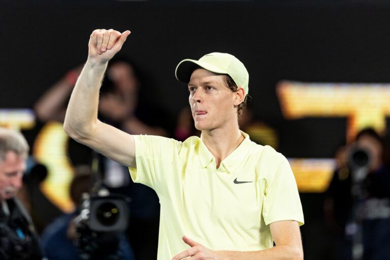 Jannik Sinner of Italy celebrates after winning his match against Alexander Zverev of Germany in the final of the men's singles at the 2025 Australian Open at Melbourne Park.