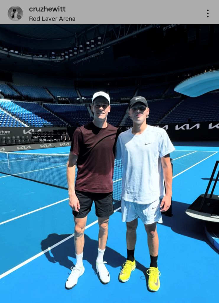 Cruz Hewitt's Instagram post with Jannik Sinner