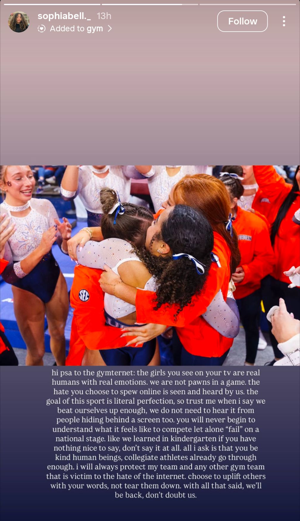 Sophia Bell's Instagram story