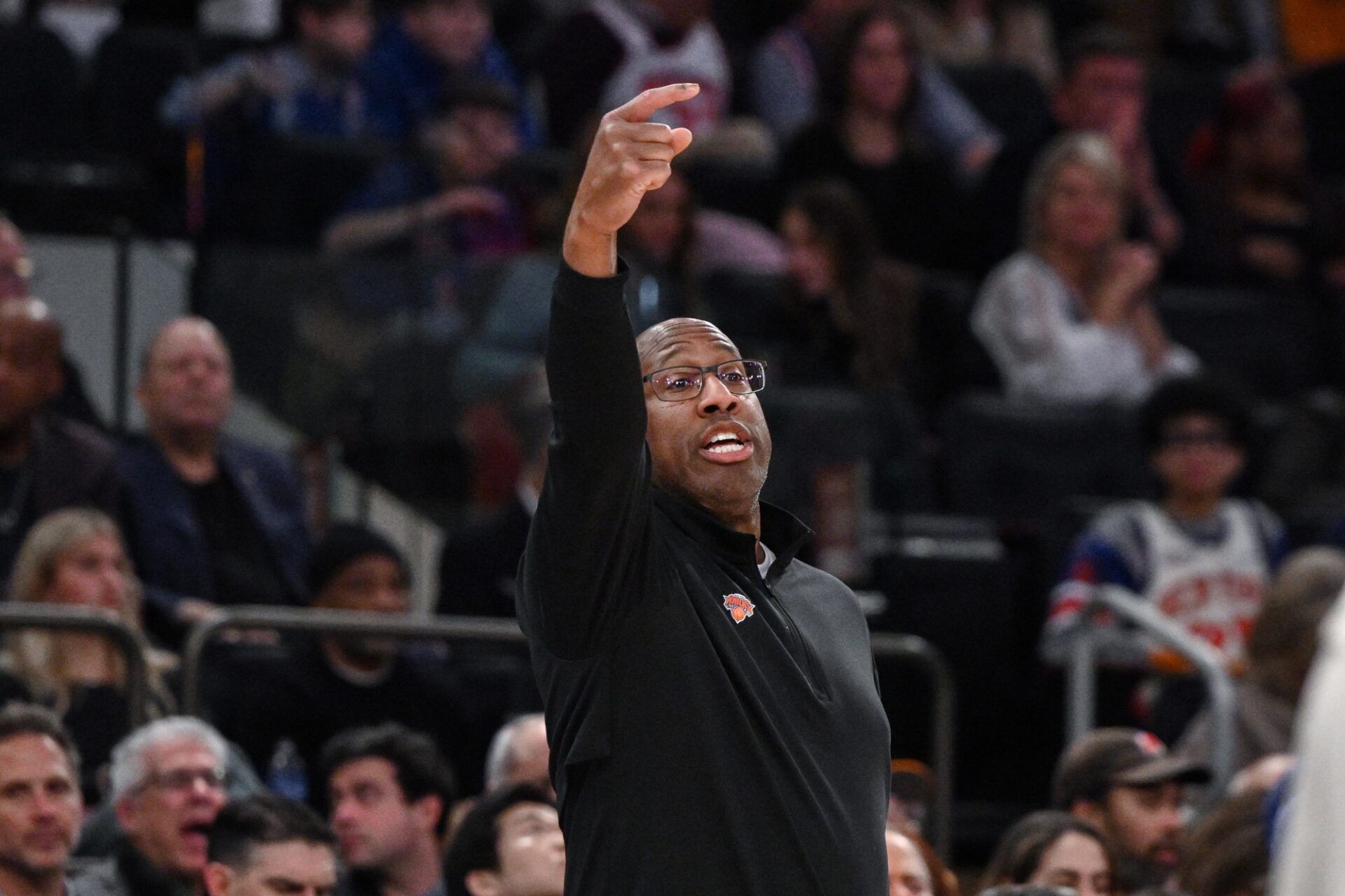 New York Knicks head coach Mike Brown reacts during the first half against the Phoenix Suns at Madison Square Garden.