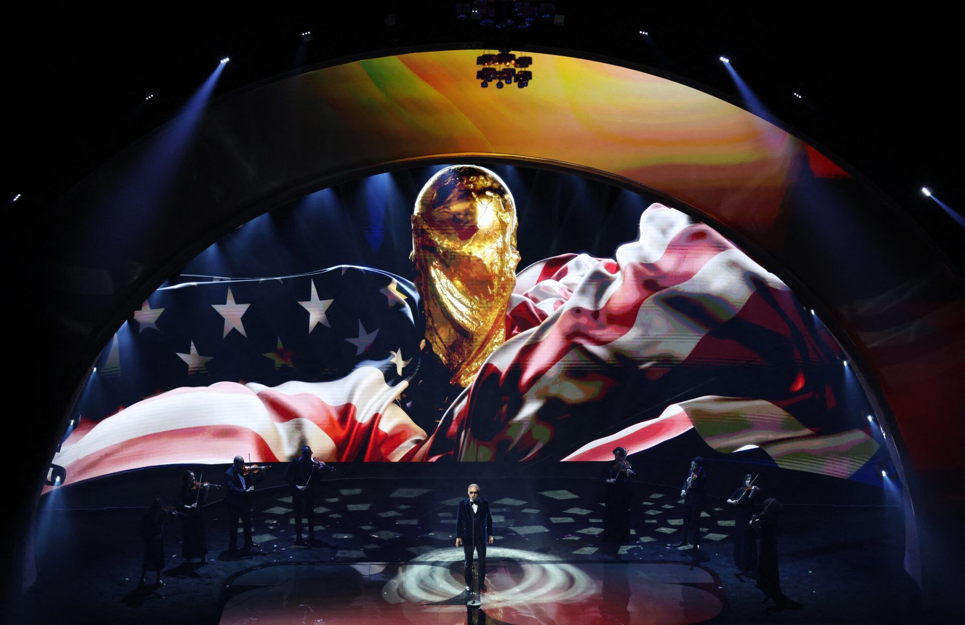 [US, Mexico & Canada customers only] Dec 5, 2025; Washington, District of Columbia, USA; Andrea Bocelli performs during the FIFA World Cup 2026 Final Draw at John F. Kennedy Center for the Performing Arts.