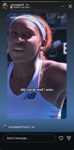 Screenshot of Corey Gauff’s Instagram story | Source: IG/coreygauff