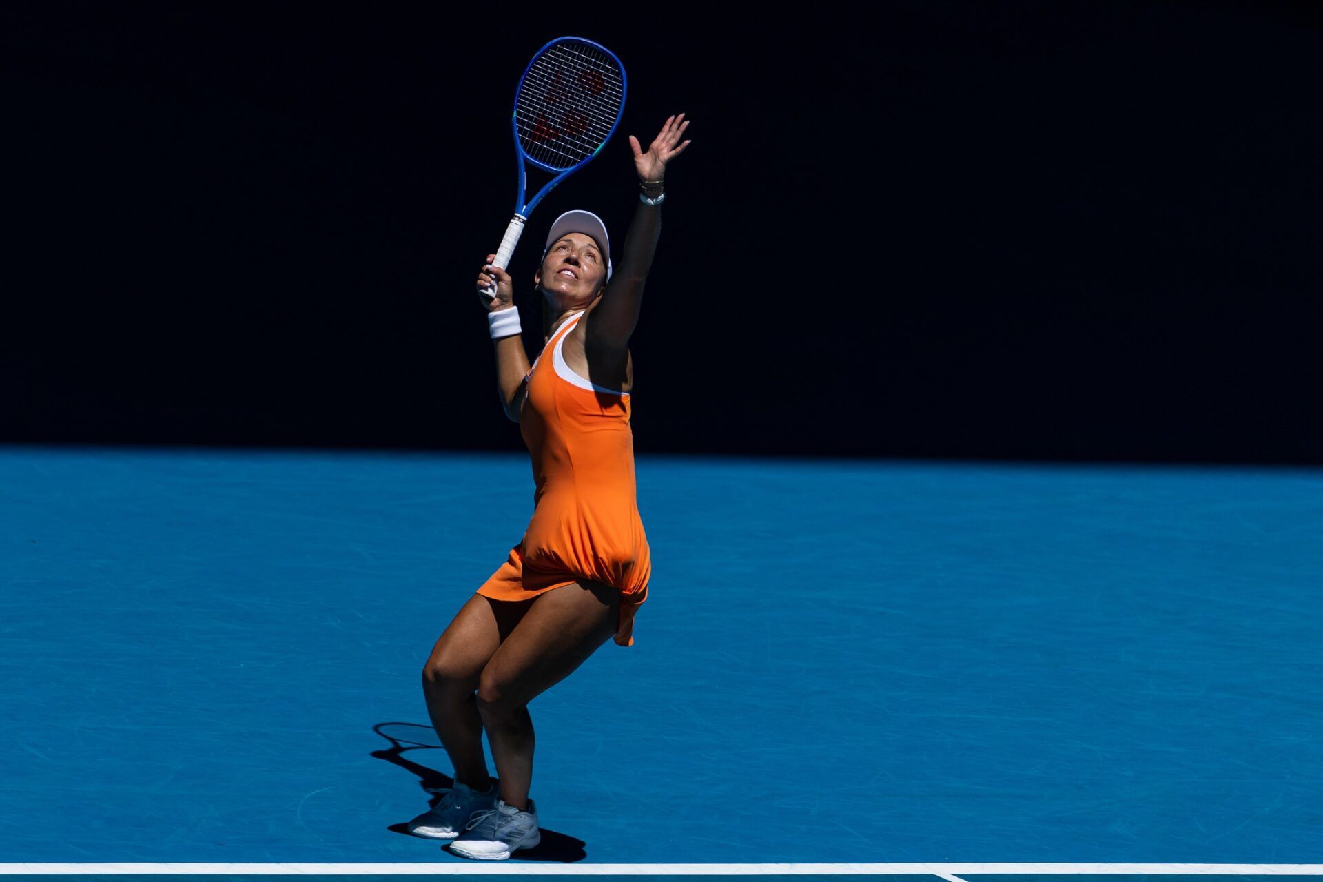 Jessica Pegula of United States in action against McCartney Kessler of United States in the second round of the women’s singles at the Australian Open at Rod Laver Arena in Melbourne Park.