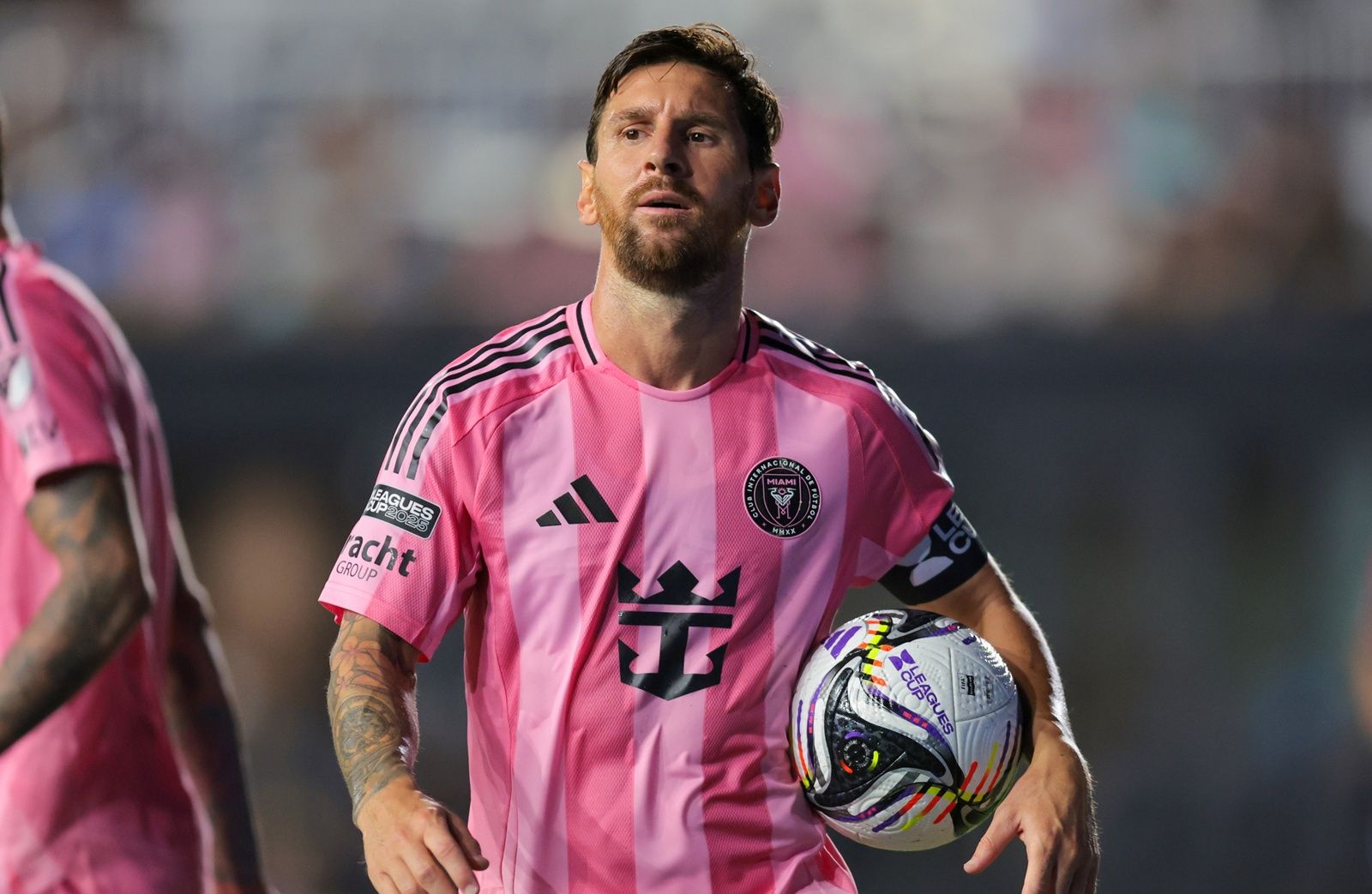 Inter Miami CF forward Lionel Messi (10) looks on against Atlas FC during the second half of a group stage Leagues Cup match at Chase Stadium.
