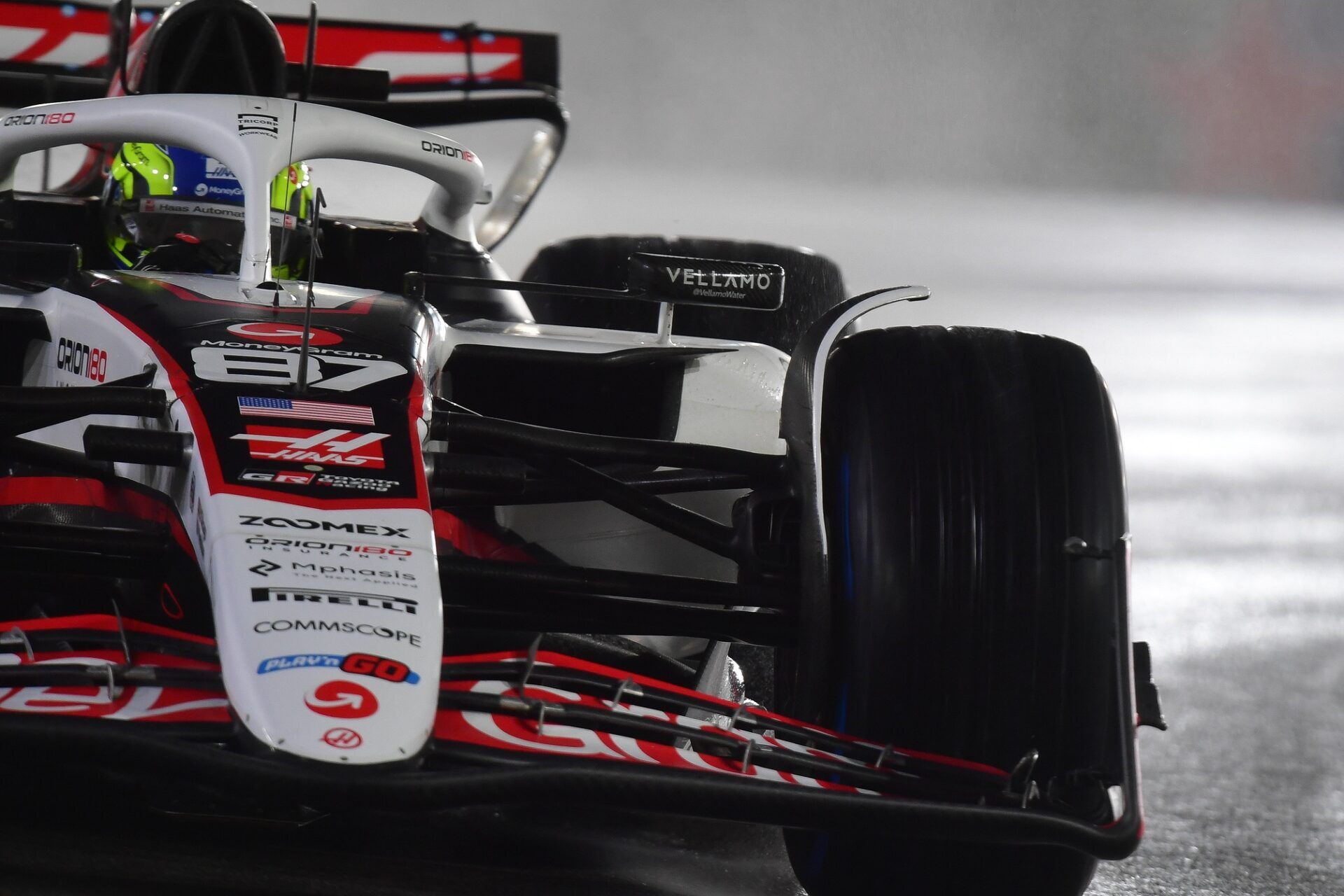 Haas F1 Team driver Oliver Bearman (87) during qualifying for the Las Vegas Grand Prix at Las Vegas Strip Circuit.