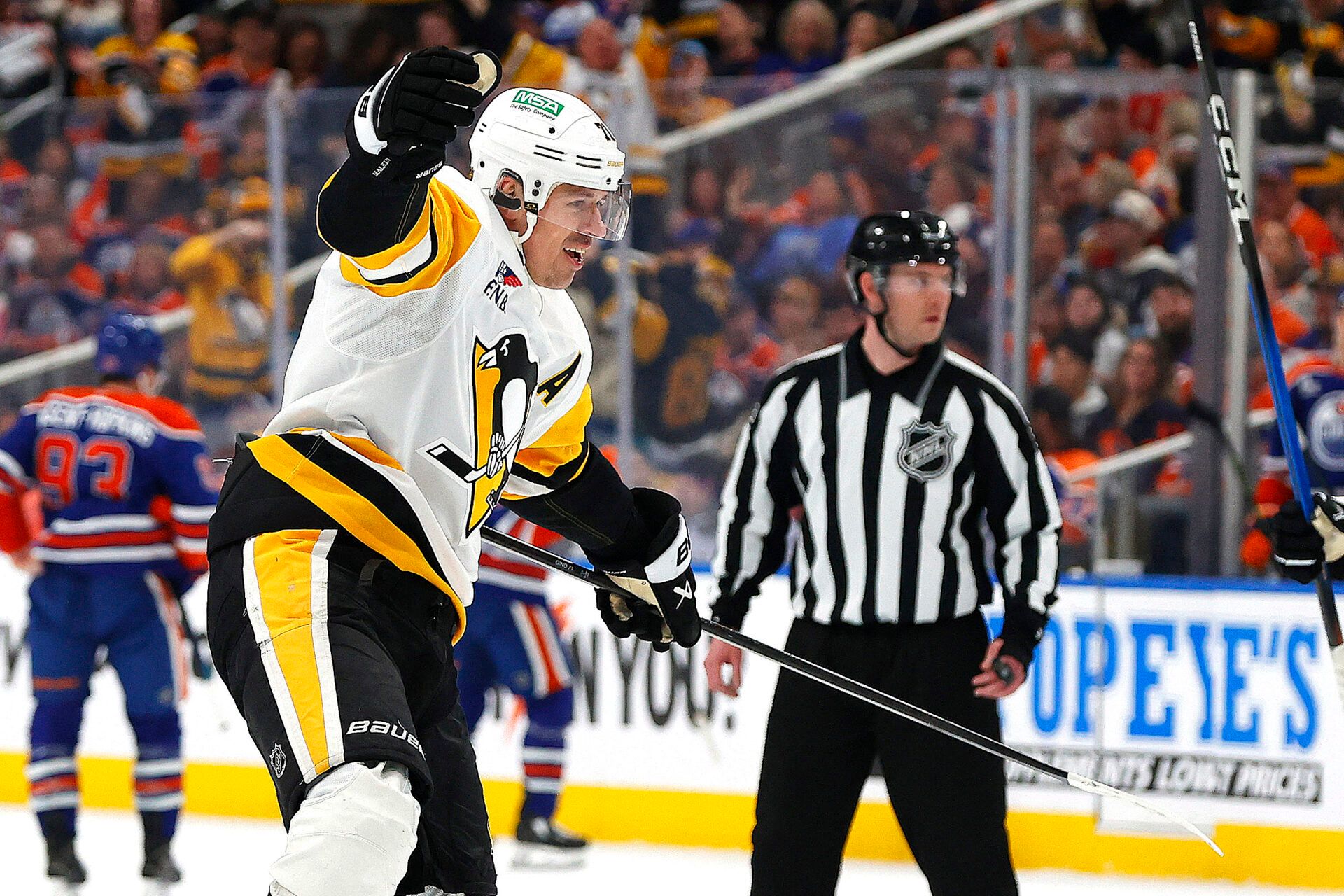 Pittsburgh Penguins forward Evgeni Malkin (71) celebrates after scoring a goal against the Edmonton Oilers during the second period at Rogers Place.