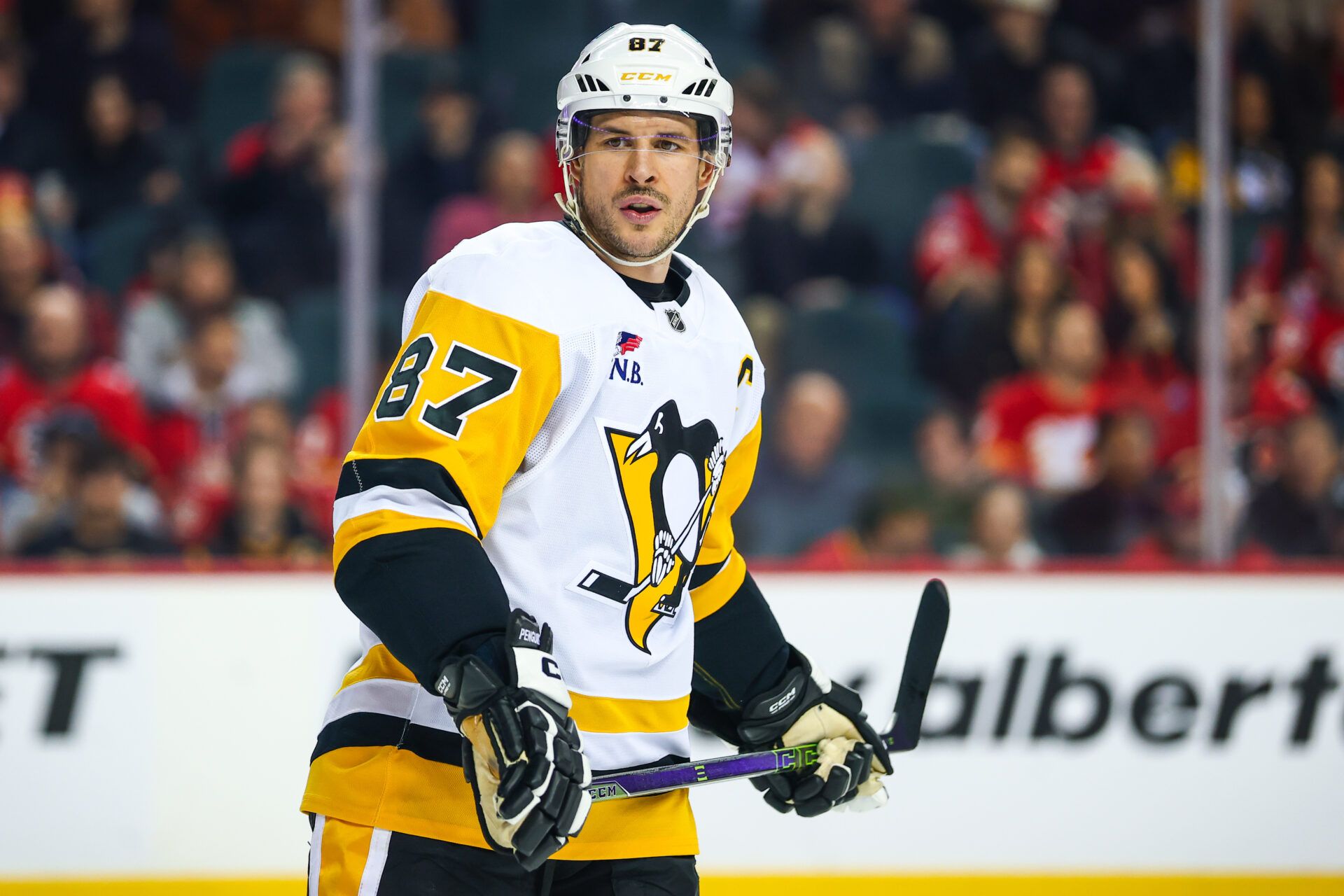 Pittsburgh Penguins center Sidney Crosby (87) at Scotiabank Saddledome.