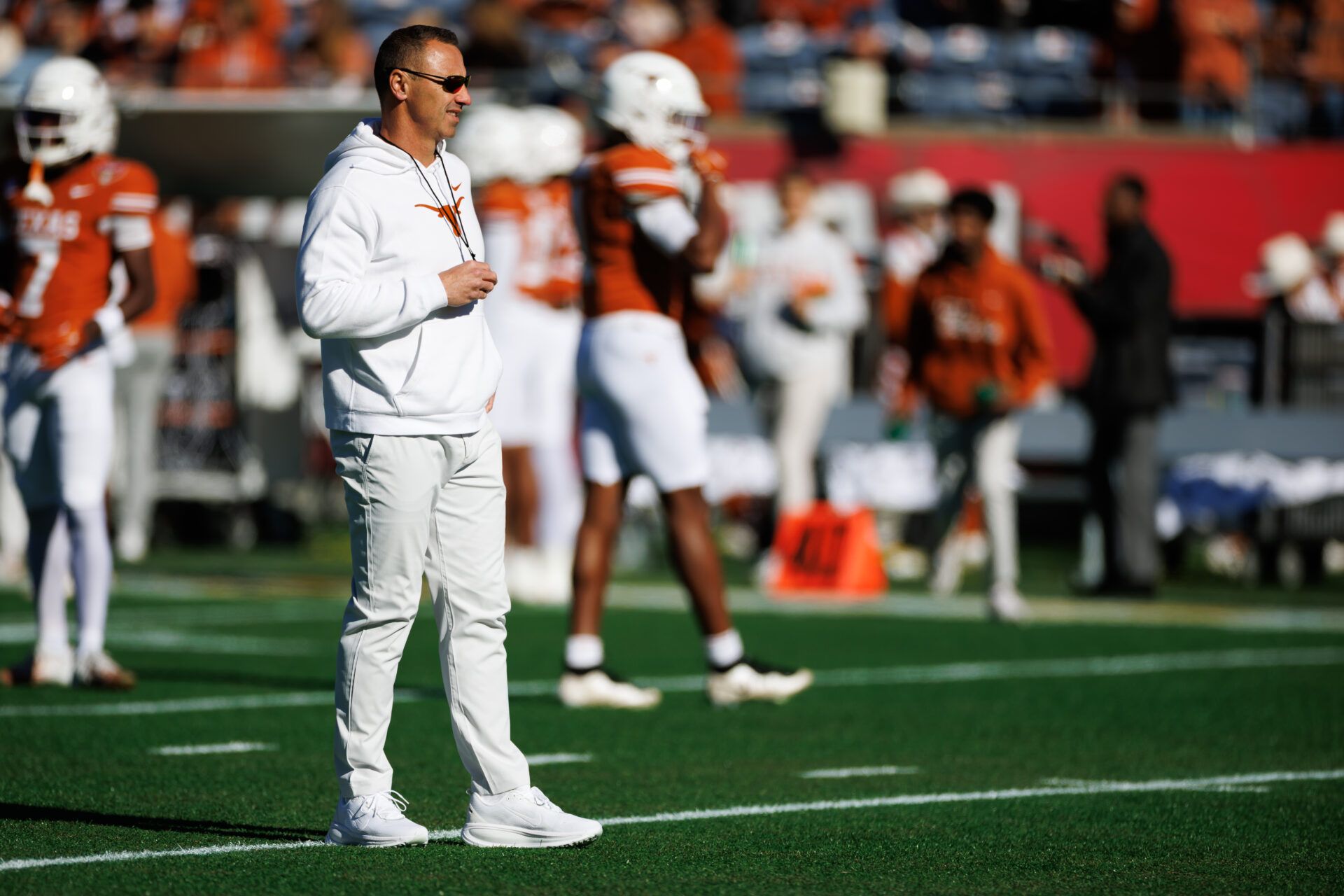 Texas Longhorns head coach Steve Sarkisian looks on before a game against the Michigan Wolverines at Camping World Stadium.