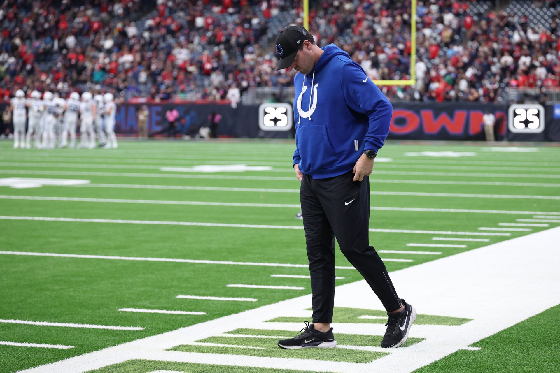 Indianapolis Colts quarterback Philip Rivers (17) stands on the sidelines during the second half against the Houston Texans at NRG Stadium.