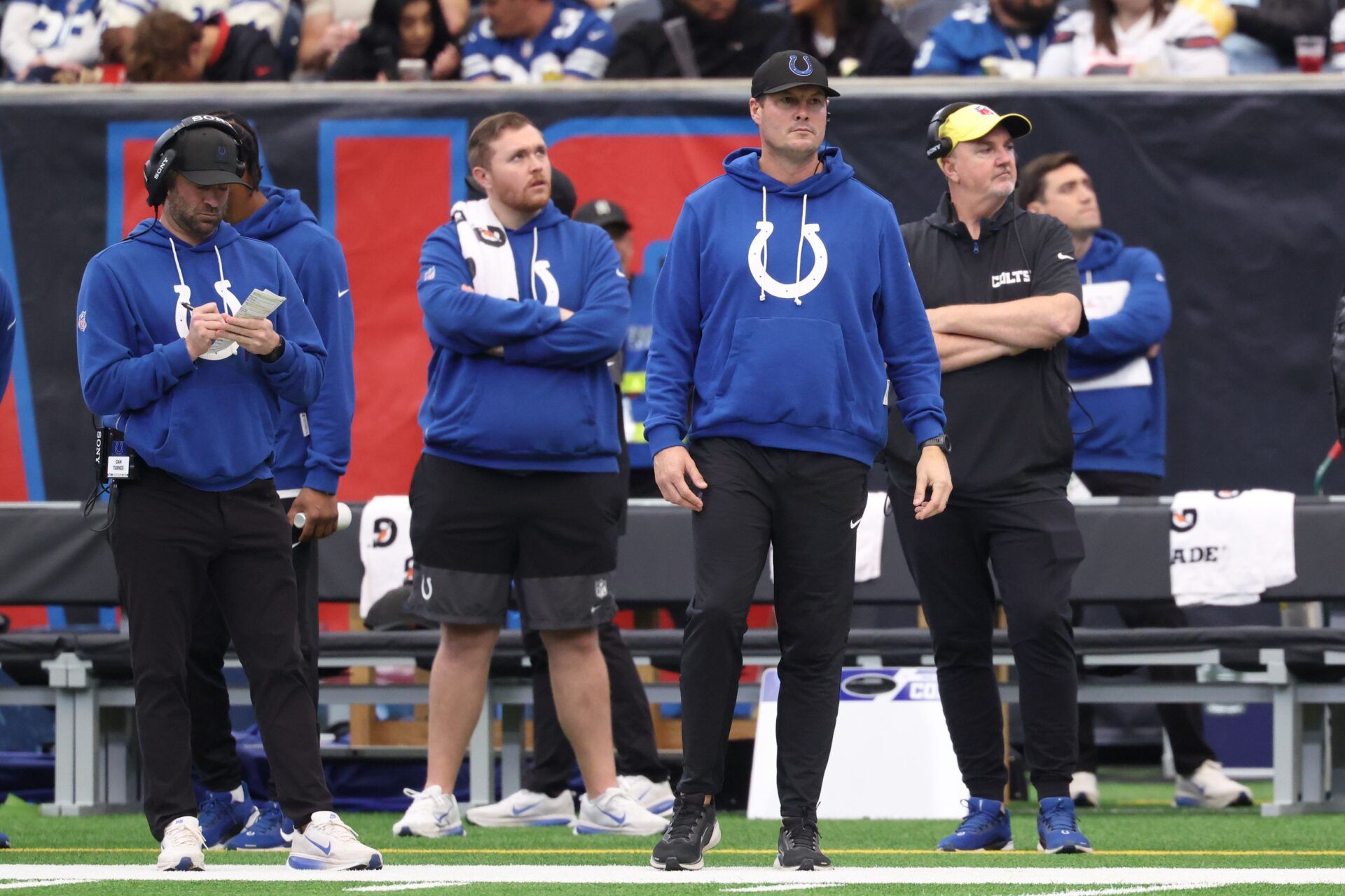 Indianapolis Colts quarterback Philip Rivers (17) stands on the sidelines during the first half against the Houston Texans at NRG Stadium.