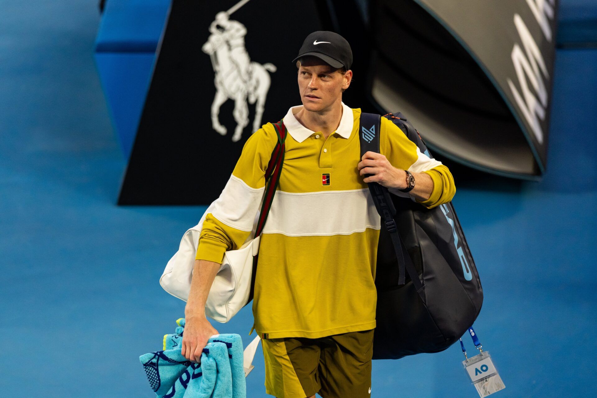 Jannik Sinner of Italy after his match against Hugo Gaston of France in the first round of the mens singles at the Australian Open at Rod Laver Arena in Melbourne Park.