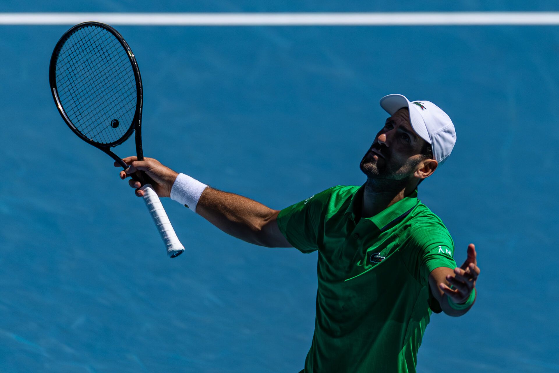Novak Djokovic of Serbia in action against Francesco Maestrelli of Italy in the second round of the men’s singles at the Australian Open at Rod Laver Arena in Melbourne Park.