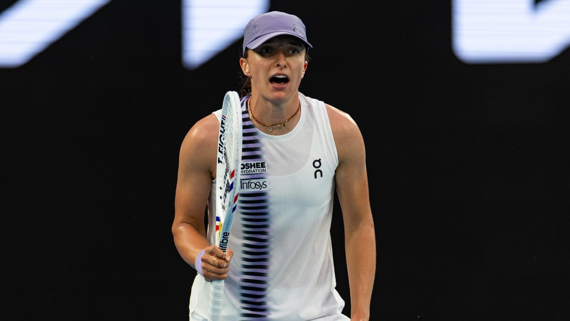 Iga Swiatek of Poland in action against Yue Yuan of China in the first round of the women’s singles at the Australian Open at Rod Laver Arena in Melbourne Park.