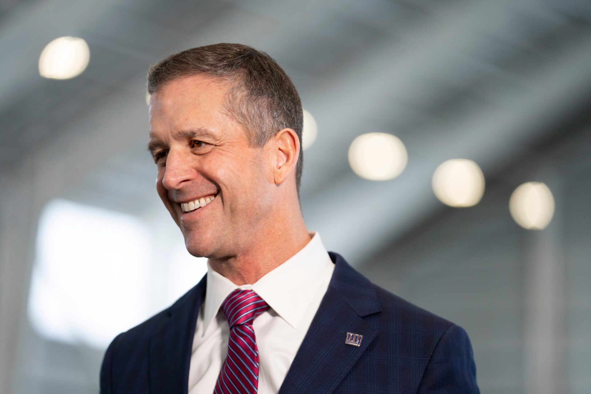 New Giants Head Coach John Harbaugh speaks with members of the media during a press conference welcoming Harbaugh at the Quest Diagnostics Training Center in East Rutherford on Tuesday, Jan. 20, 2025.