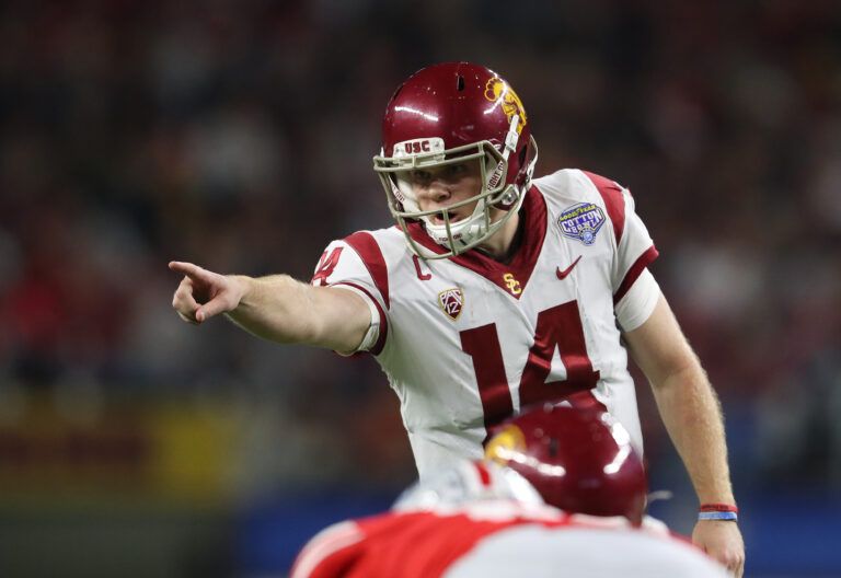 Southern California Trojans quarterback Sam Darnold (14) signals prior to the snap of the ball against the Ohio State Buckeyes in the 2017 Cotton Bowl at AT&T Stadium.