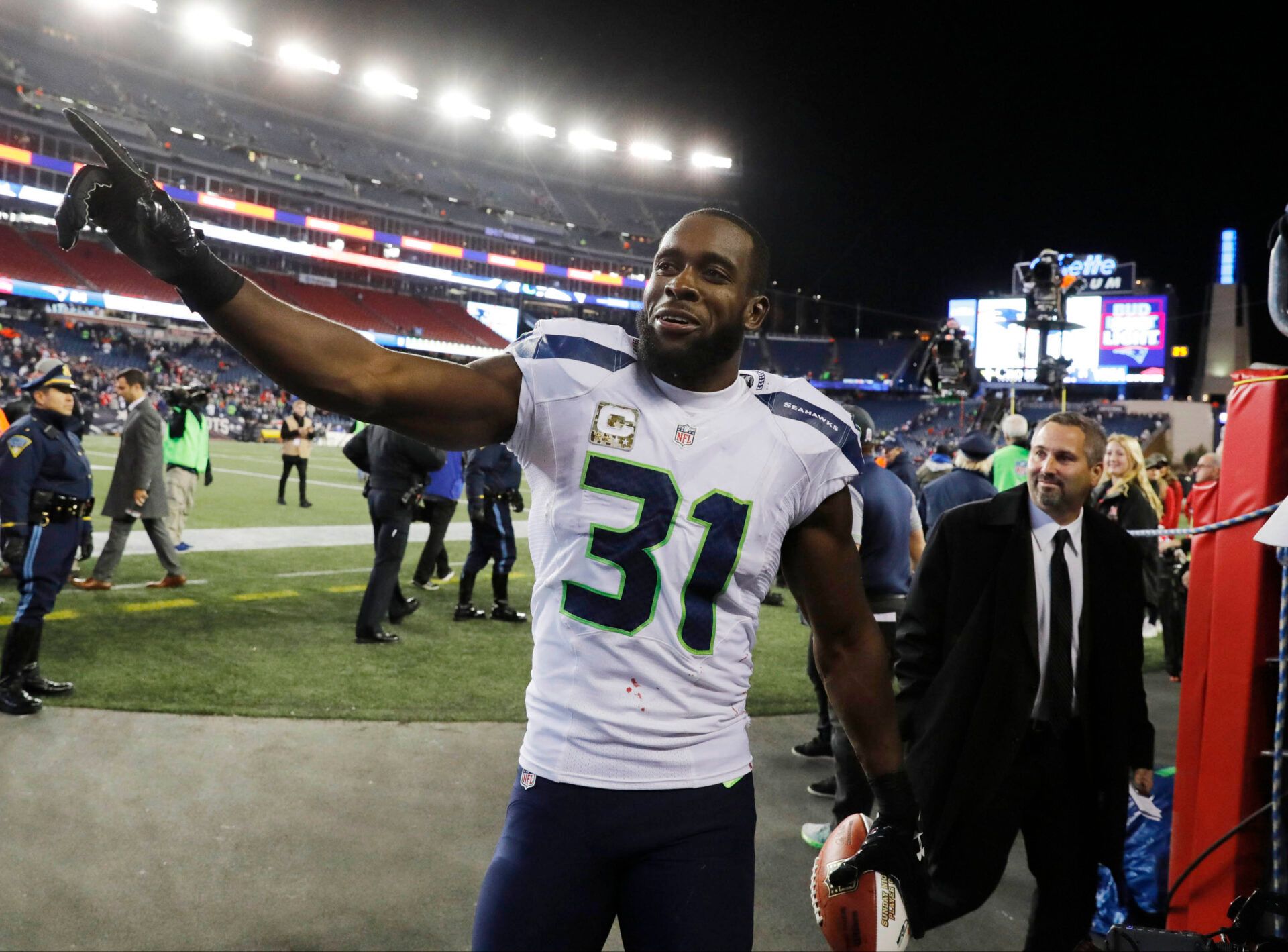 Seattle Seahawks strong safety Kam Chancellor (31) exits the field after the game against the New England Patriots at Gillette Stadium. Seattle Seahawks defeated the Patriots 31-24.