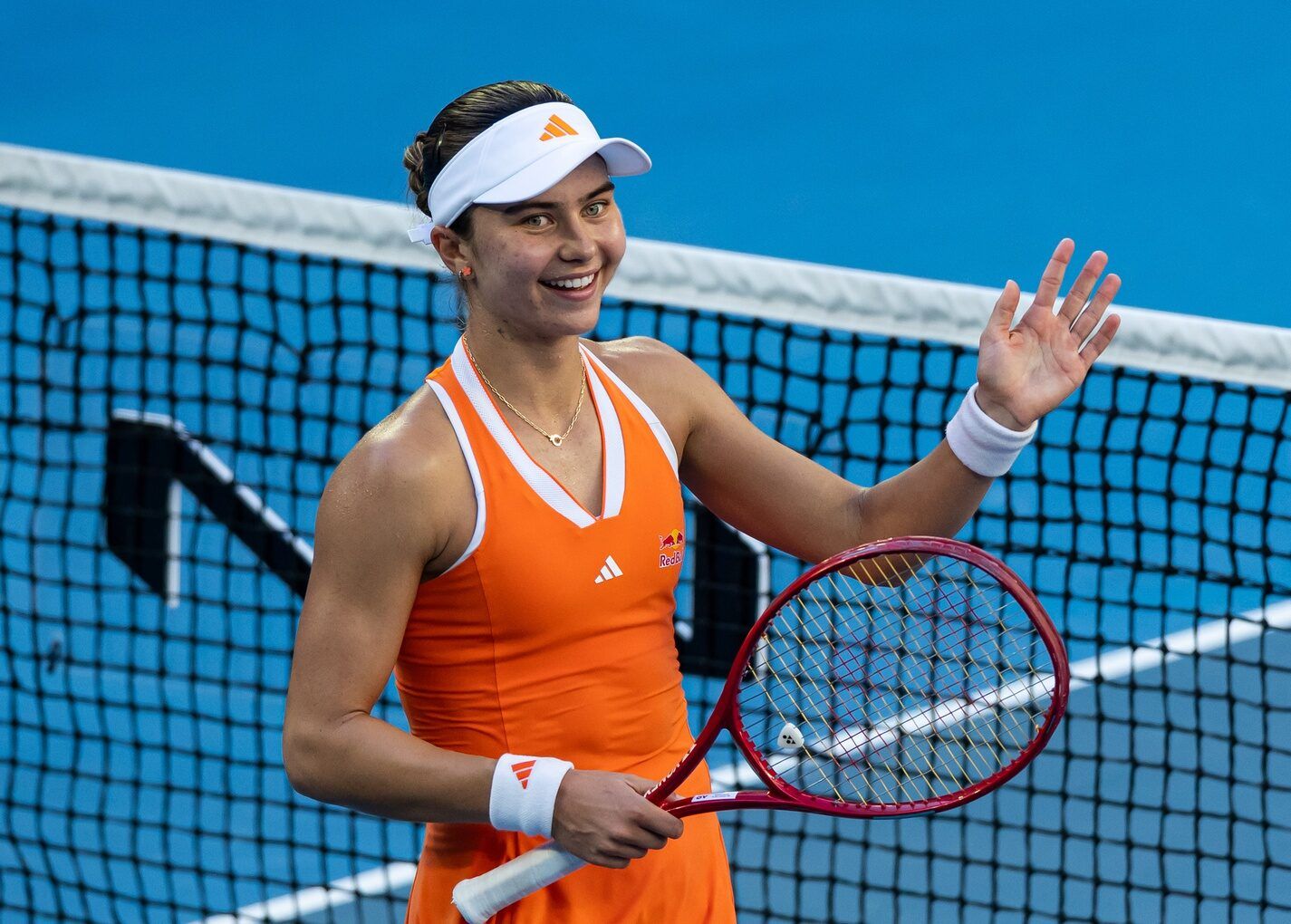 Iva Jovic of United States in action against Jasmine Paolini of Italy in the third round of the womens singles at the Australian Open at John Cain Arena in Melbourne Park.