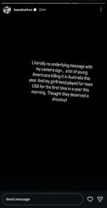 Ben Shelton clarifies his camera message