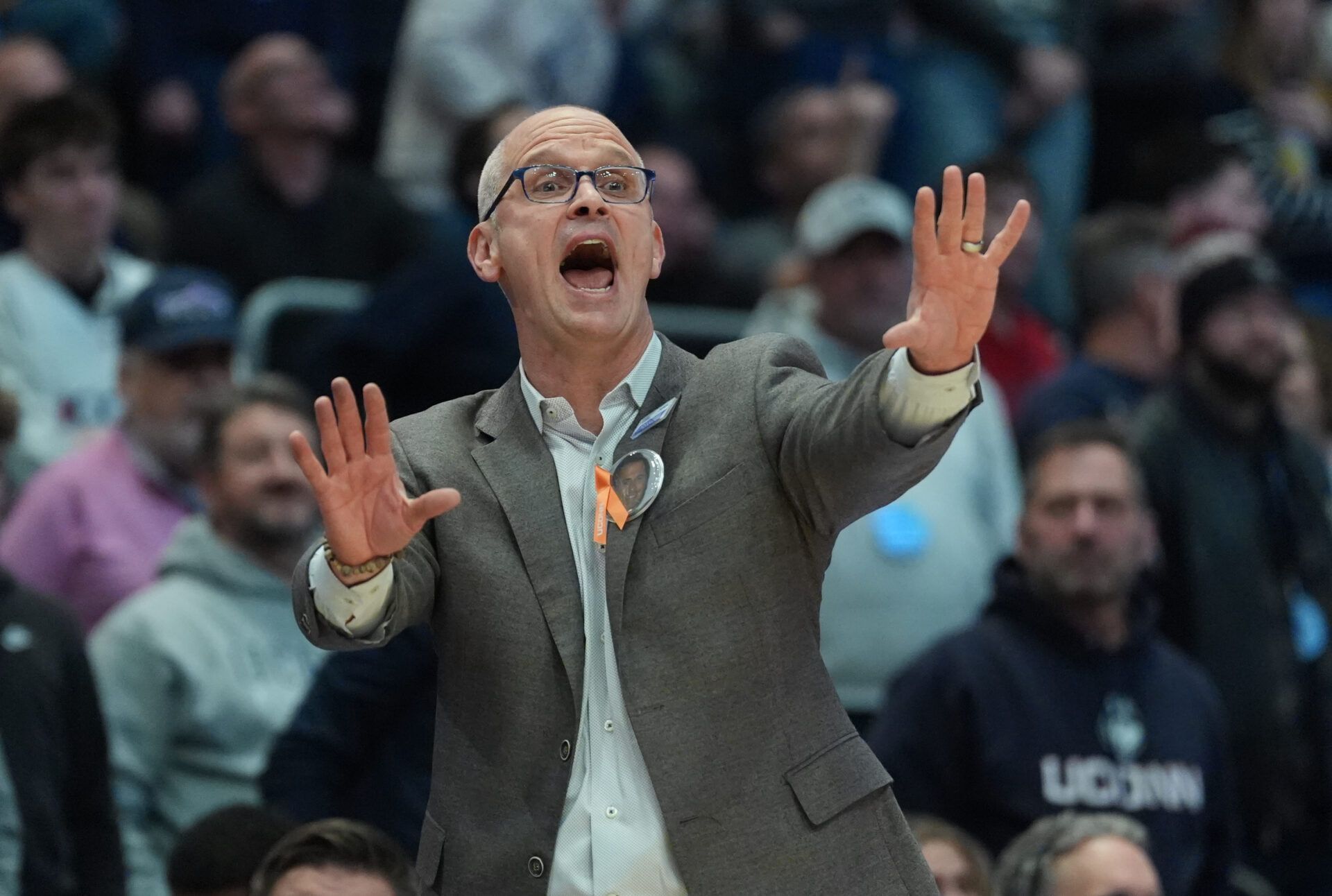 UConn Huskies head coach Dan Hurley watches from the sideline as they take on the Villanova Wildcats at Harry A. Gampel Pavilion.
