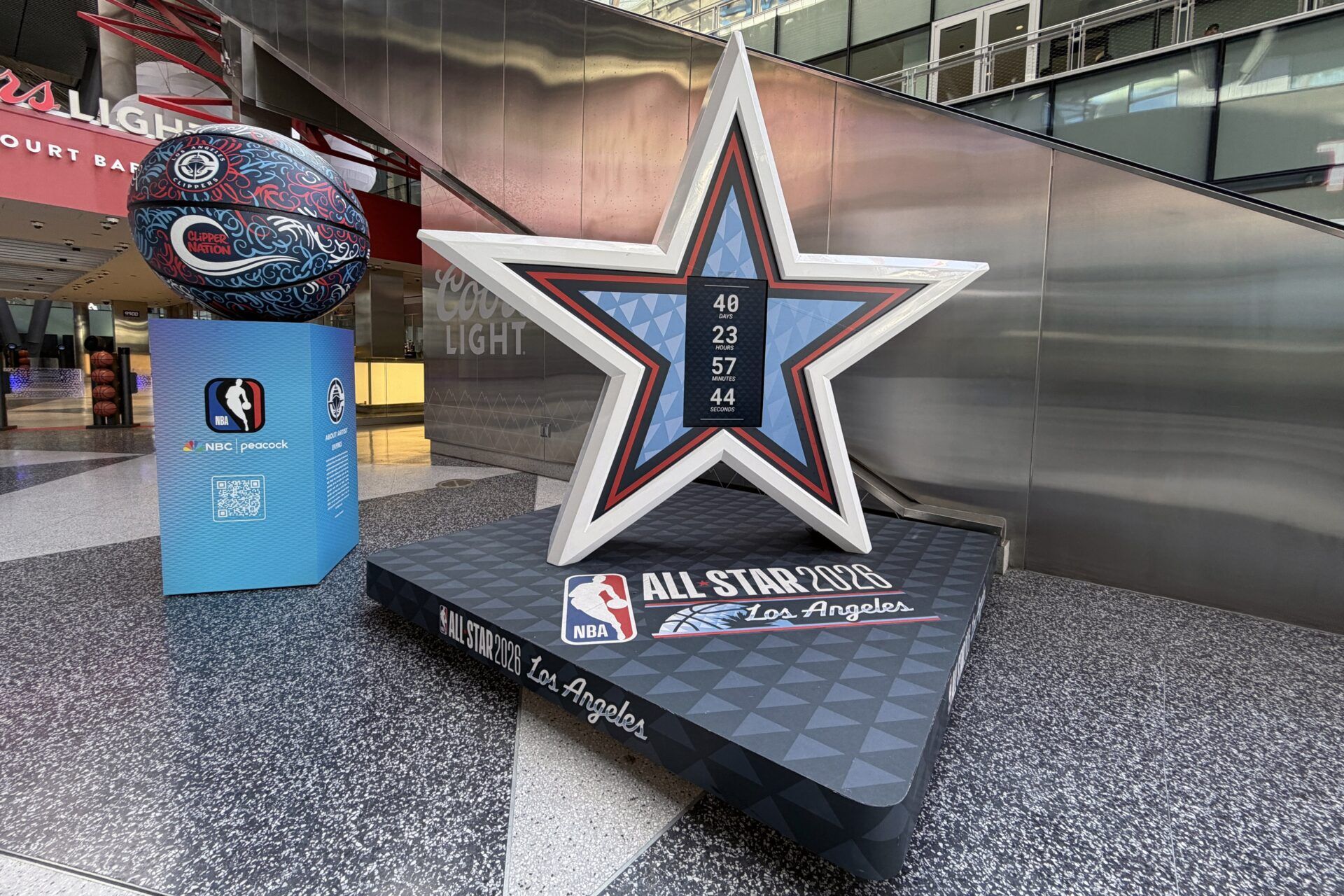 A NBA All-Star Game countdown clock at Intuit Dome.