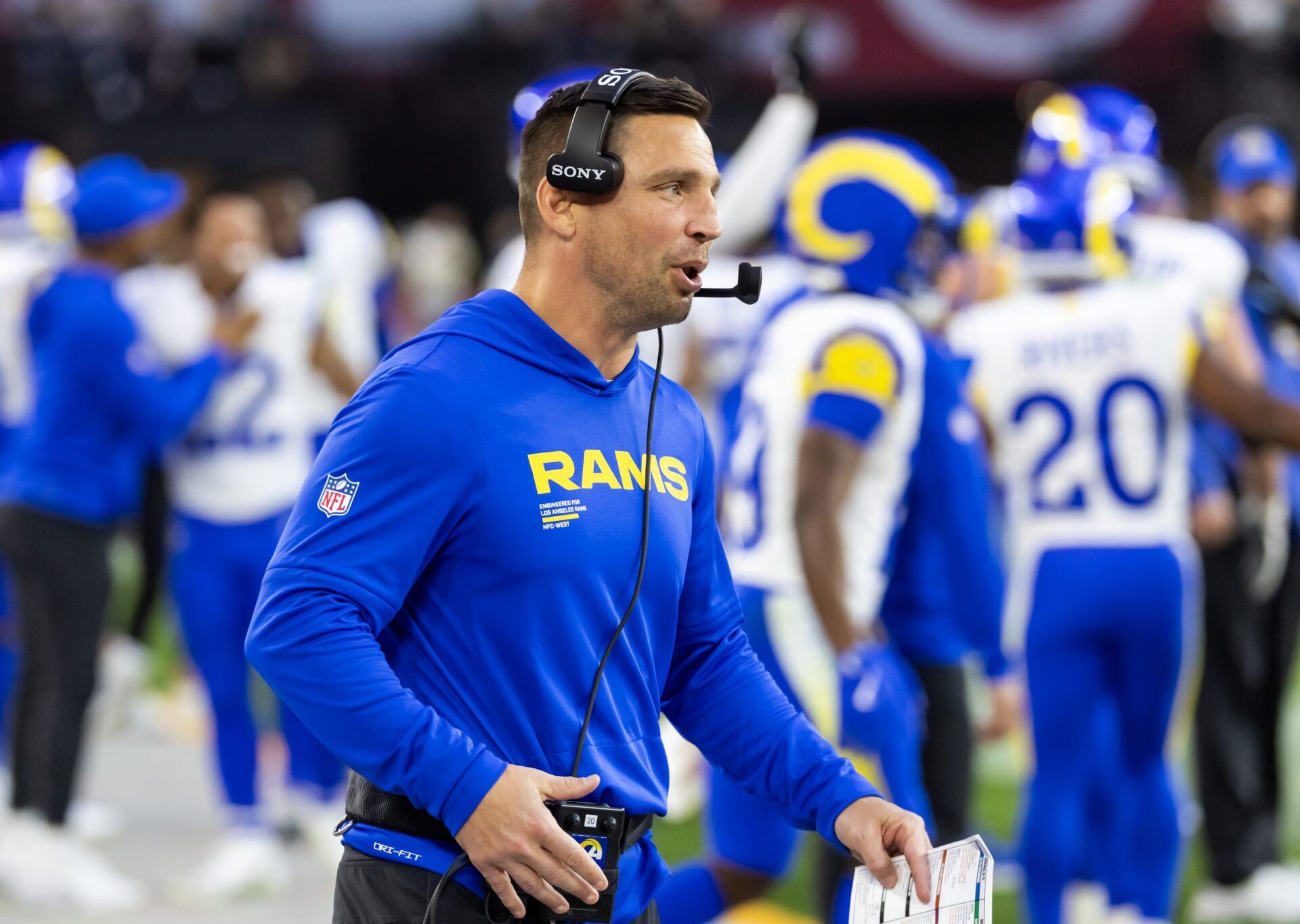 Los Angeles Rams  defensive coordinator Chris Shula against the Arizona Cardinals at State Farm Stadium.