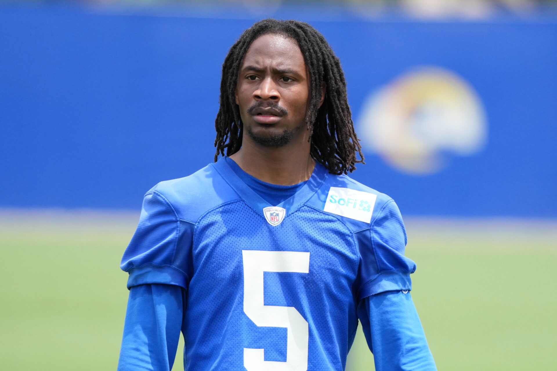 Los Angeles Rams receiver Tutu Atwell (5) during organized team activities at Rams Practice Facility.