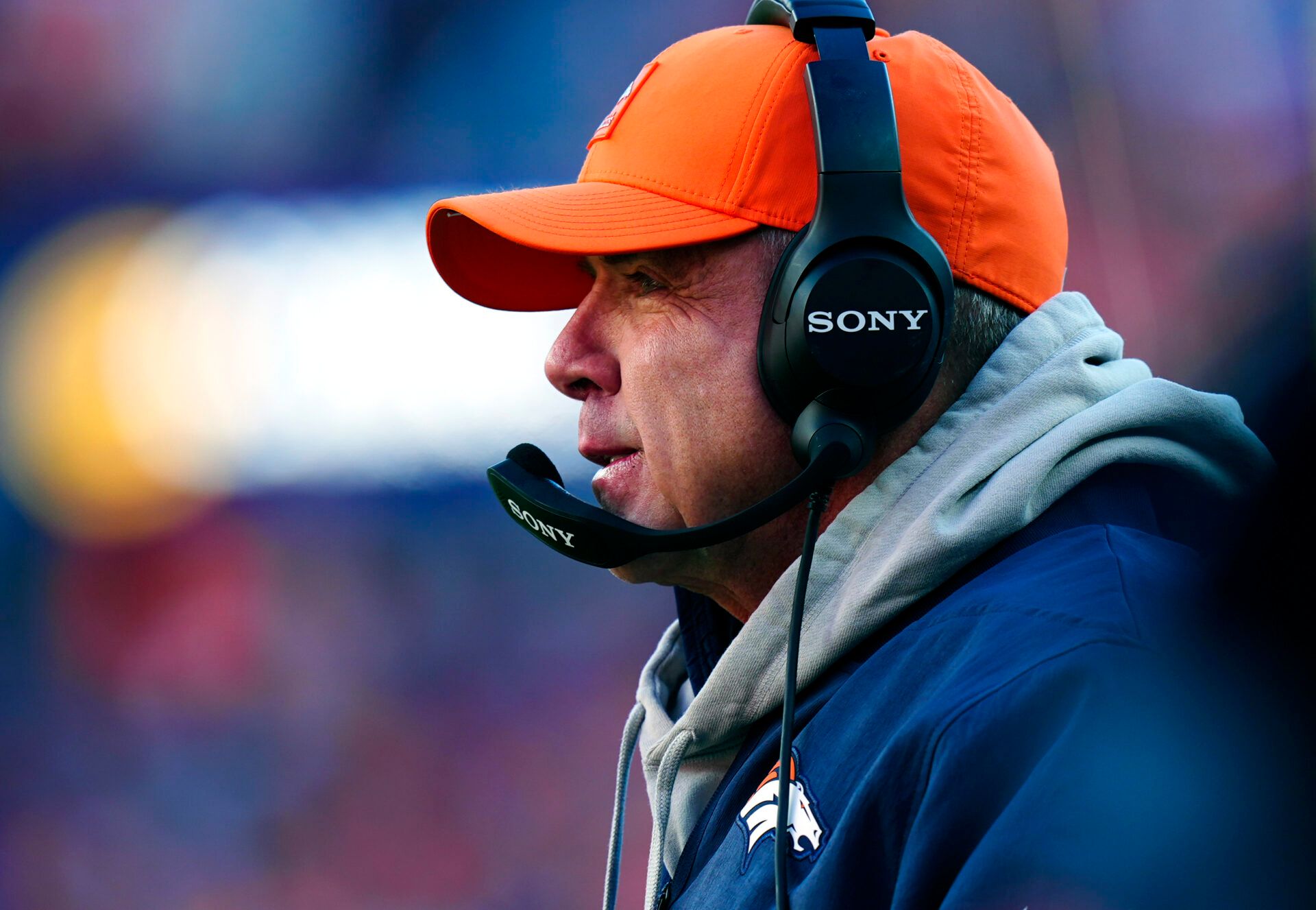 Denver Broncos head coach Sean Payton during the first quarter of an AFC Divisional Round playoff game against the Buffalo Bills at Empower Field at Mile High.