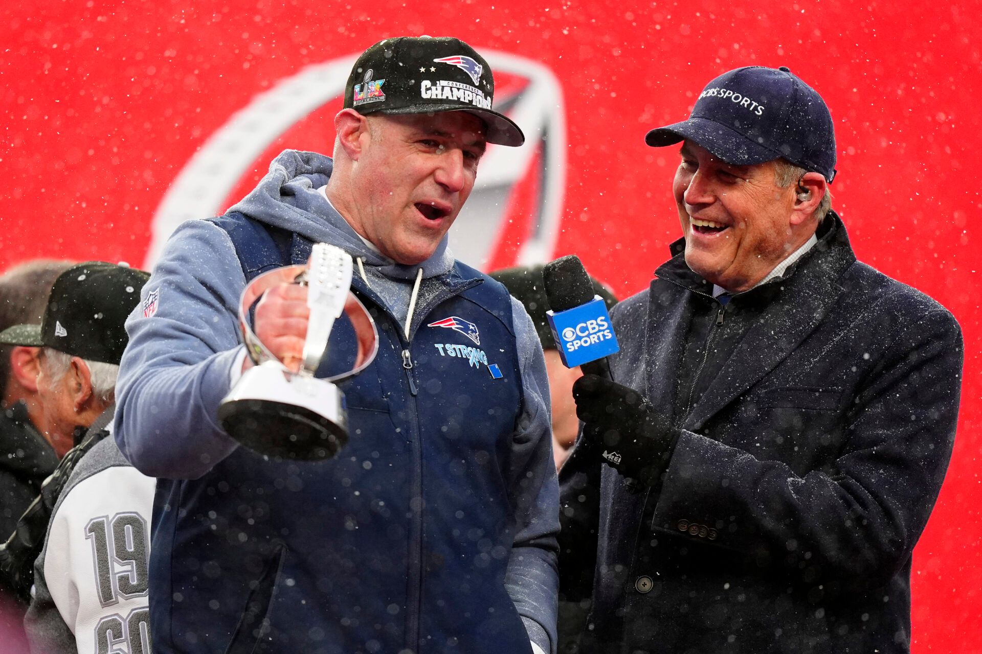 New England Patriots head coach Mike Vrabel speaks to the media after defeating the Denver Broncos in the 2026 AFC Championship Game at Empower Field at Mile High.
