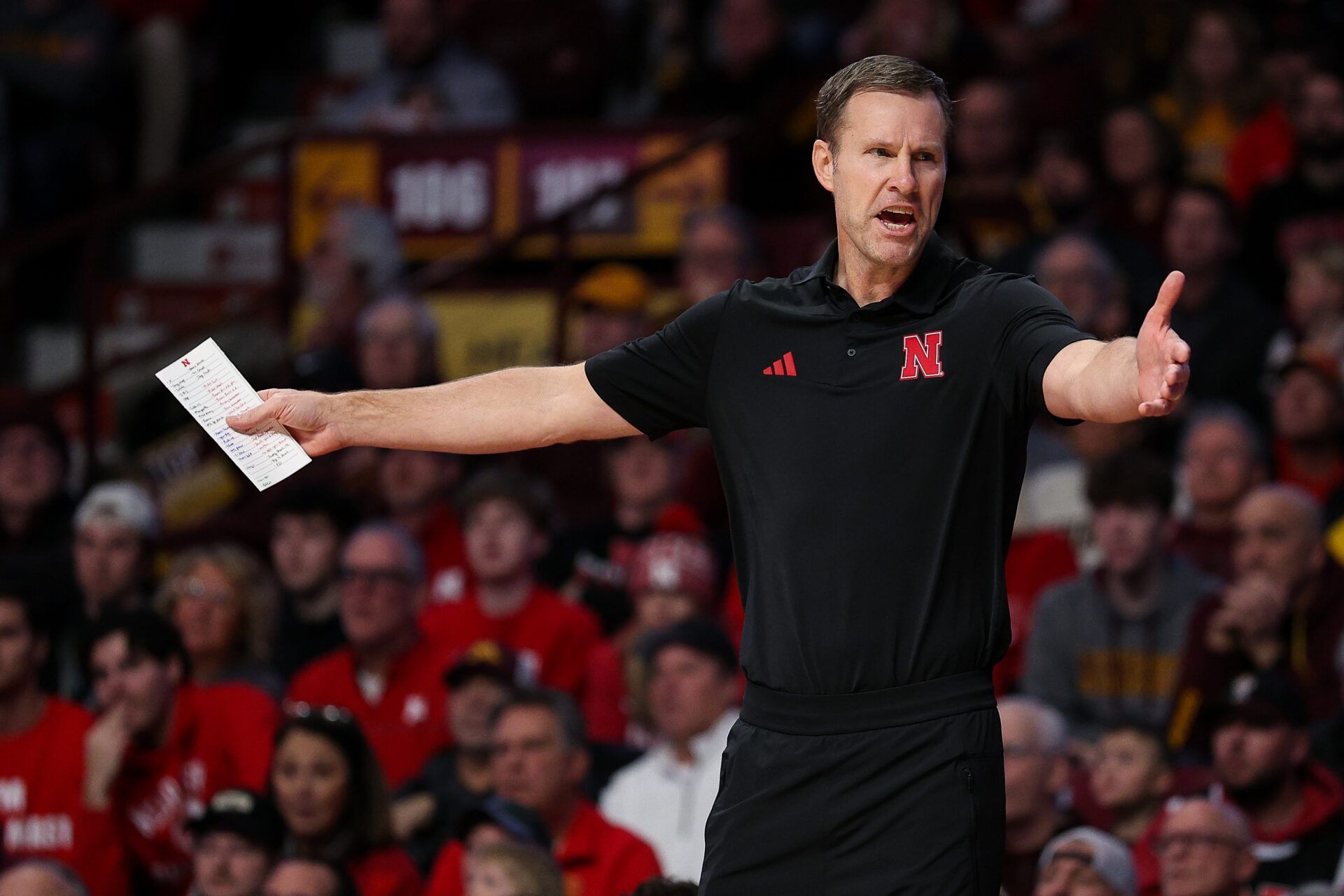 Nebraska Cornhuskers head coach Fred Hoiberg reacts during the first half against the Minnesota Golden Gophers at Williams Arena.
