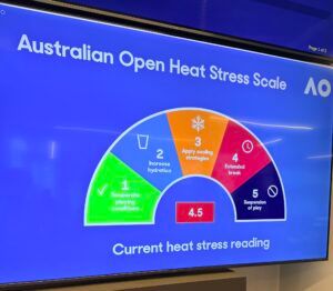 Australian Open Heat Stress Scale during Jannik Sinner and Luciano Darderi's Australian Open match Credit: @benrothenberg / X