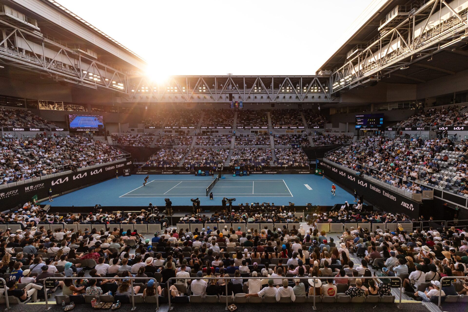 A general view of John Cain Arena during the fourth round men's single match between Alexander Zverev of Germany and Francisco Cerundolo of Argentina at the Australian Open at Melbourne Park.