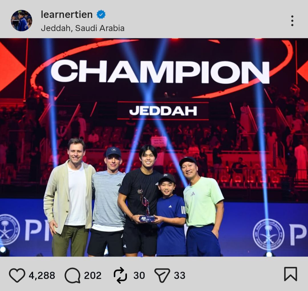 Learner Tien's post on Instagram after winning Next Generation ATP Finals in Saudi Arabia