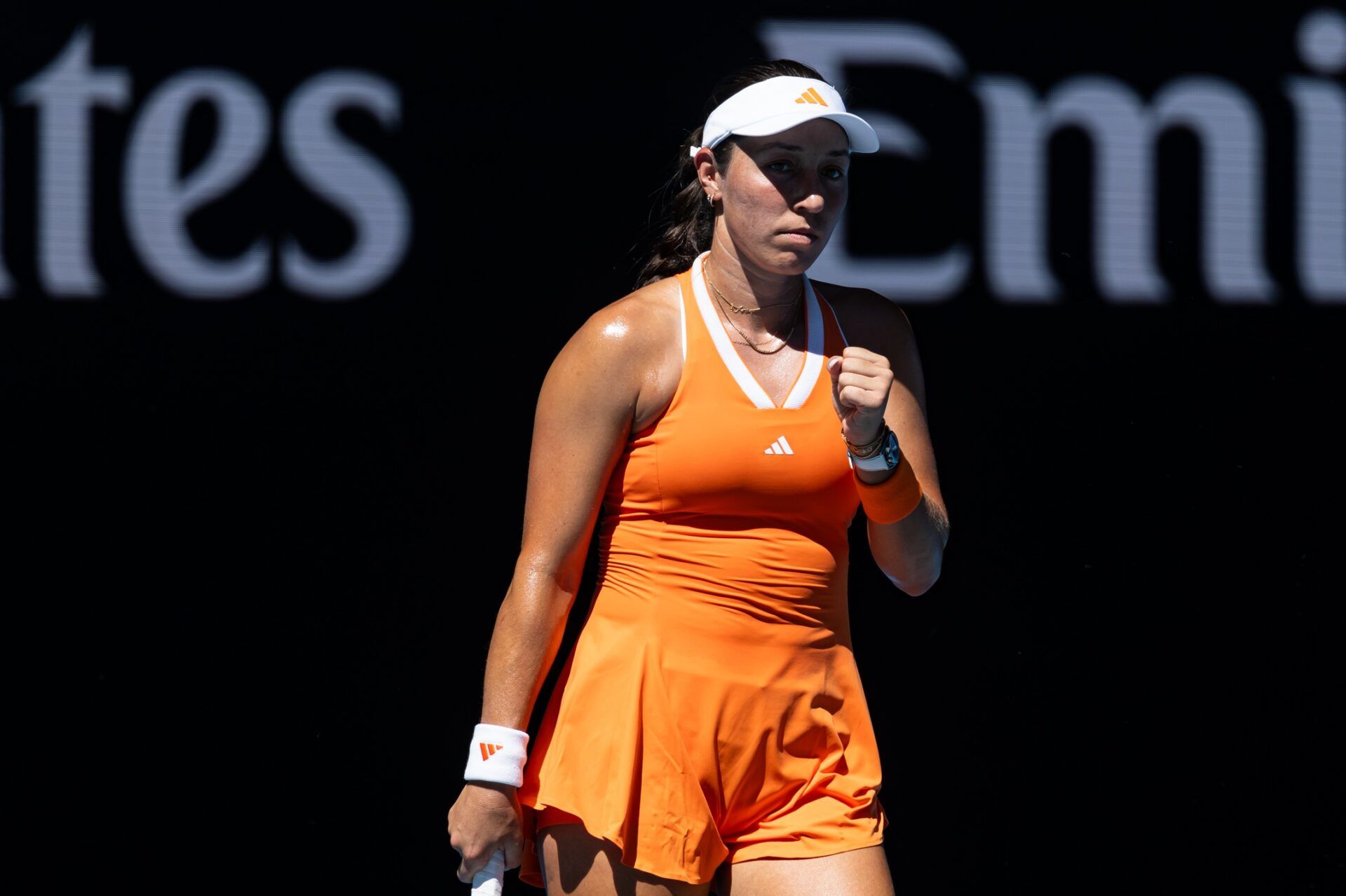 Jessica Pegula of United States in action against Oksana 
Selekhmeteva in the third round of the womens singles at the Australian Open at Margaret Court Arena in Melbourne Park.