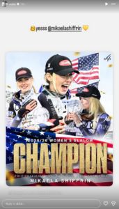 Screenshot of Shiffrin’s IG story. Credits - IG/ akilde