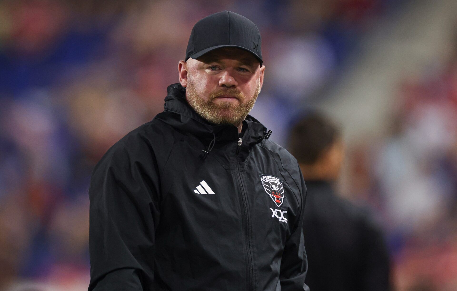 D.C. United head coach Wayne Rooney looks on during the second half against the New York Red Bulls at Red Bull Arena.