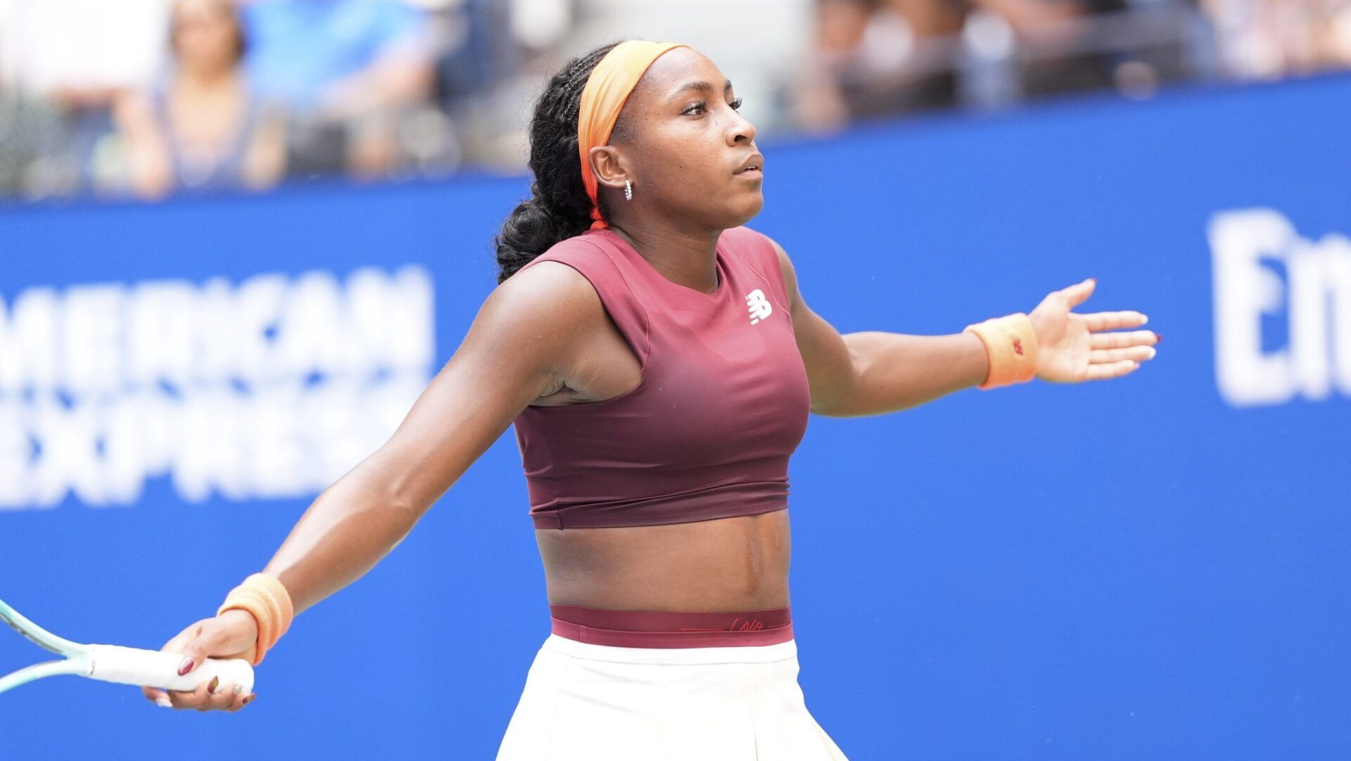 Coco Gauff (USA) after a miss to Naomi Osaka (JPN) (not pictured) on day nine of the 2025 U.S. Open tennis tournament at the USTA Billie Jean King National Tennis Center.