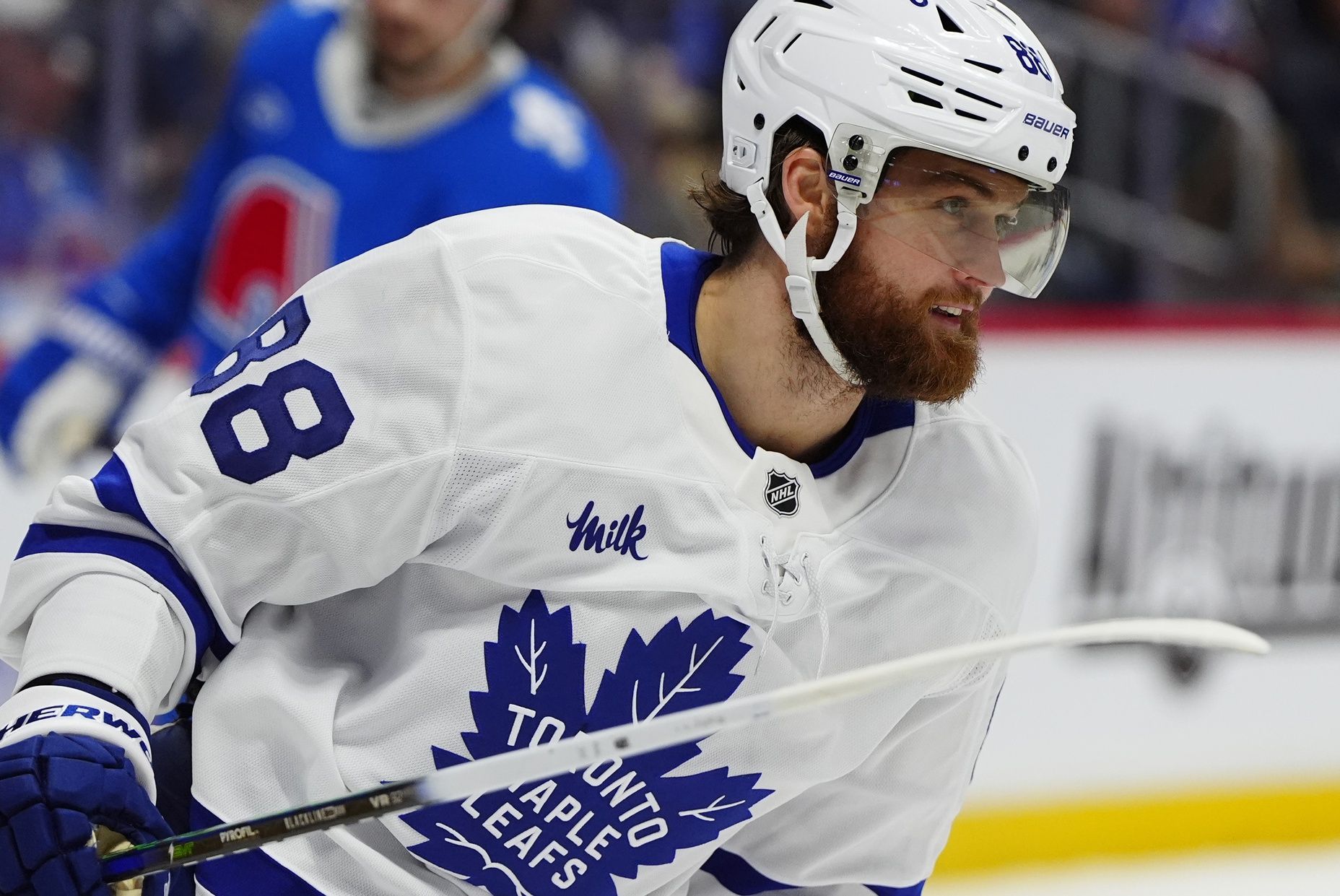 Toronto Maple Leafs right wing William Nylander (88) reacts to a the third period goal scored against the Colorado Avalanche at Ball Arena.
