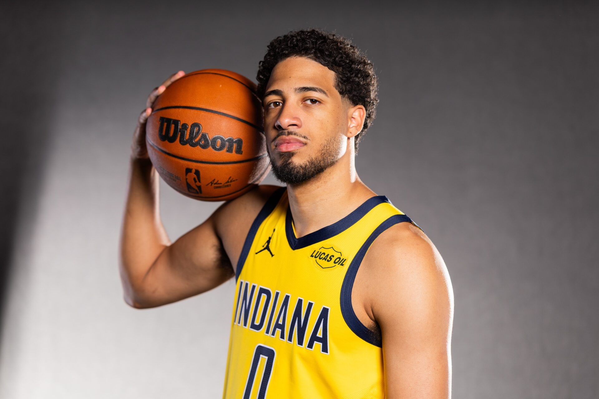 Indiana Pacers guard Tyrese Haliburton (0) poses for a photo during media day.