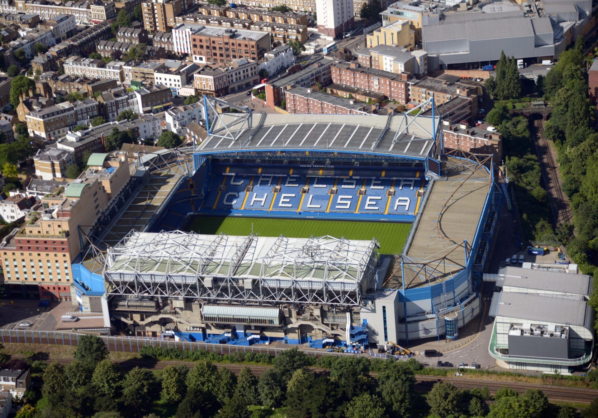 Aerial view of the Stamford Bridge stadium. The venue is the home facility for the Chlesea football club of the English Premier League.