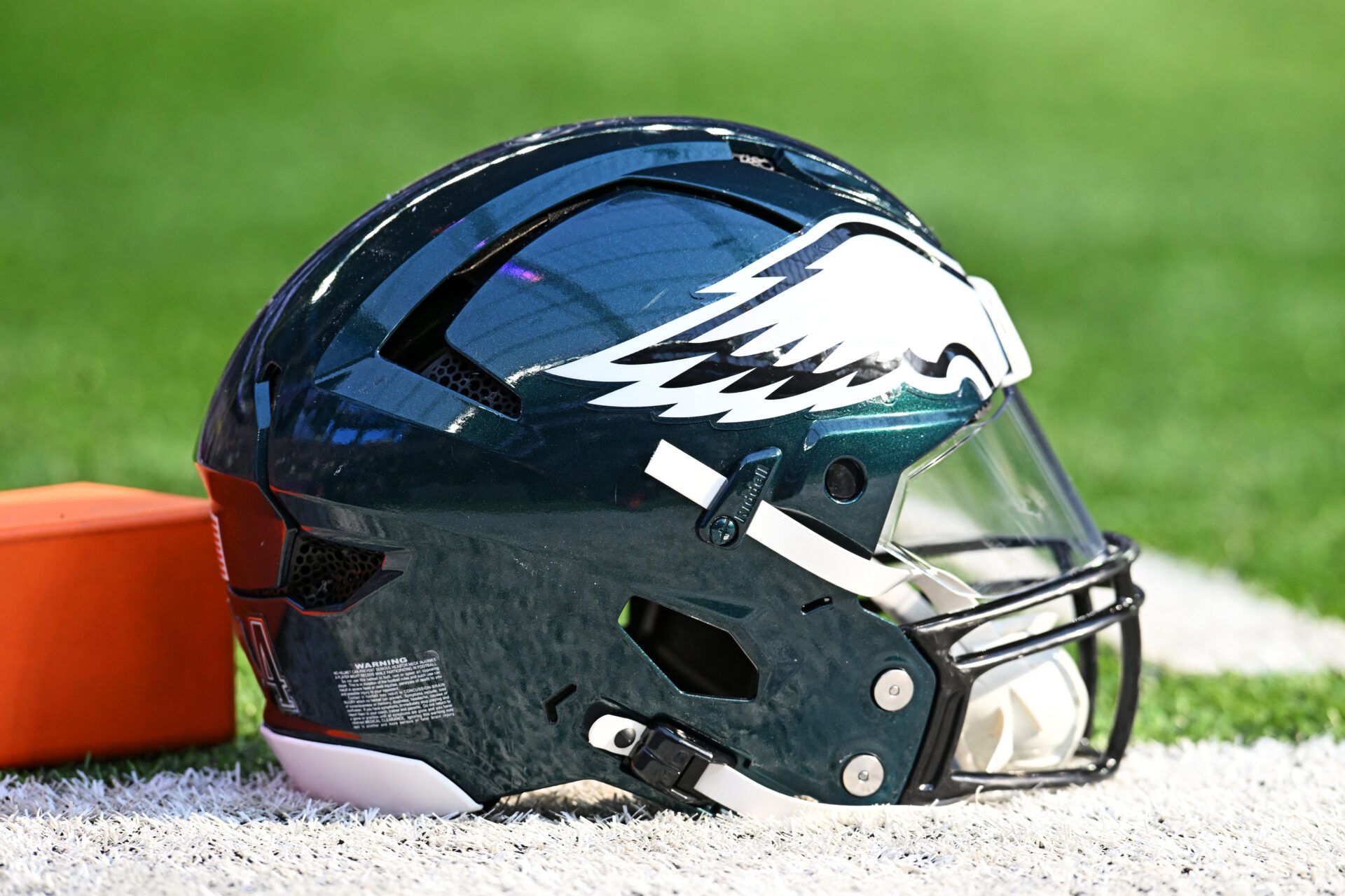 A general view of the Philadelphia Eagles helmet before the game against the Minnesota Vikings at U.S. Bank Stadium.