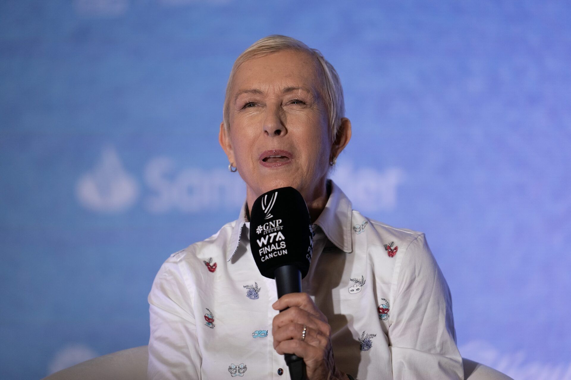 Martina Navratilova in a joint press conference with Chris Evert on day five of the GNP Saguaros WTA Finals Cancun.