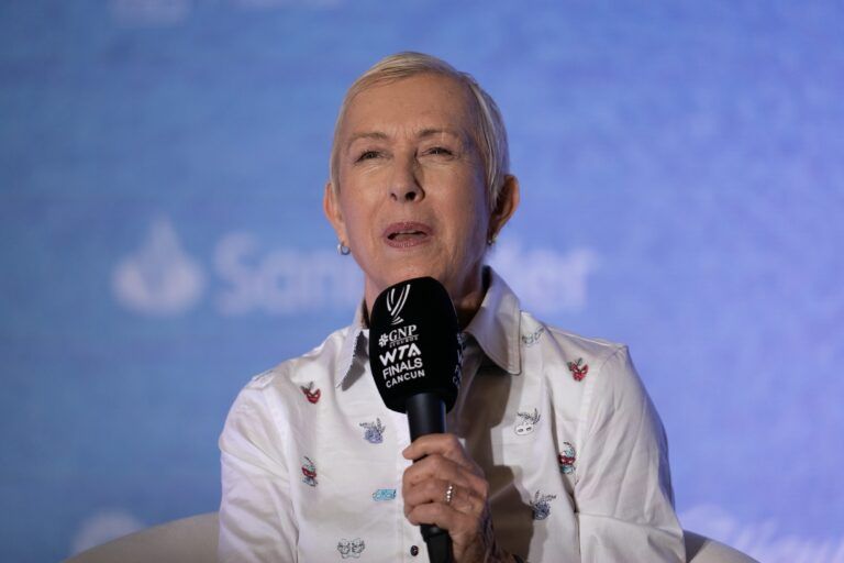 Martina Navratilova in a joint press conference with Chris Evert on day five of the GNP Saguaros WTA Finals Cancun.