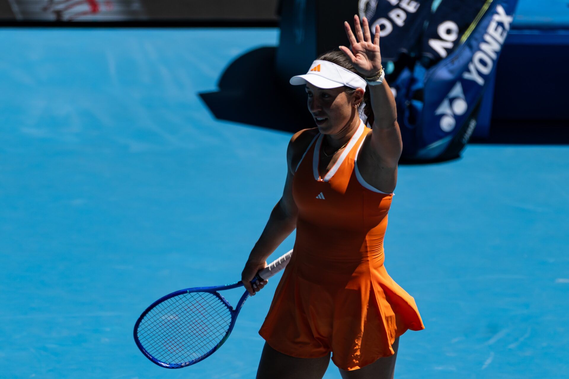 Jessica Pegula of United States celebrates her victory over Madison Keys of United States in the fourth round of the women’s singles at the Australian Open at Rod Laver Arena in Melbourne Park.