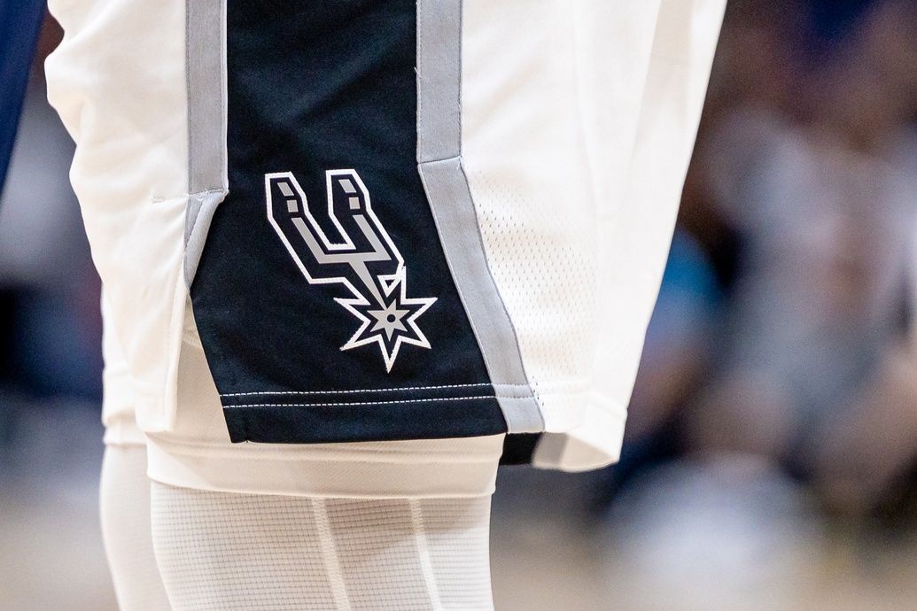 Detailed view of the San Antonio Spurs logo against the New Orleans Pelicans during the second half at Smoothie King Center.