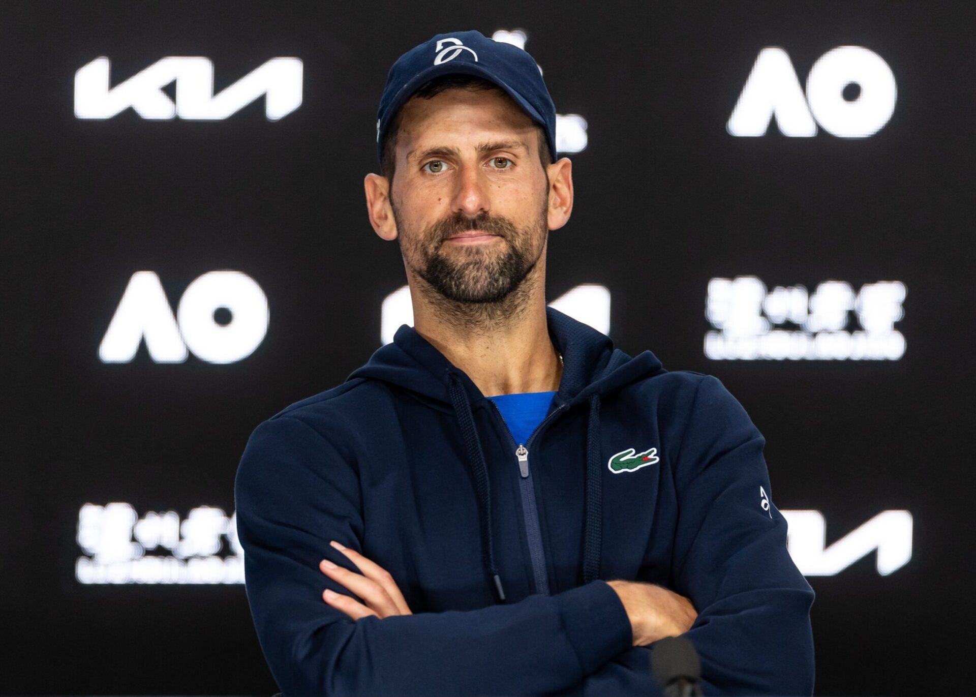 Novak Djokovic of Serbia interview after his match against Alexander Zverev of Germany in the semifinals of the men's singles at the 2025 Australian Open at Melbourne Park.
