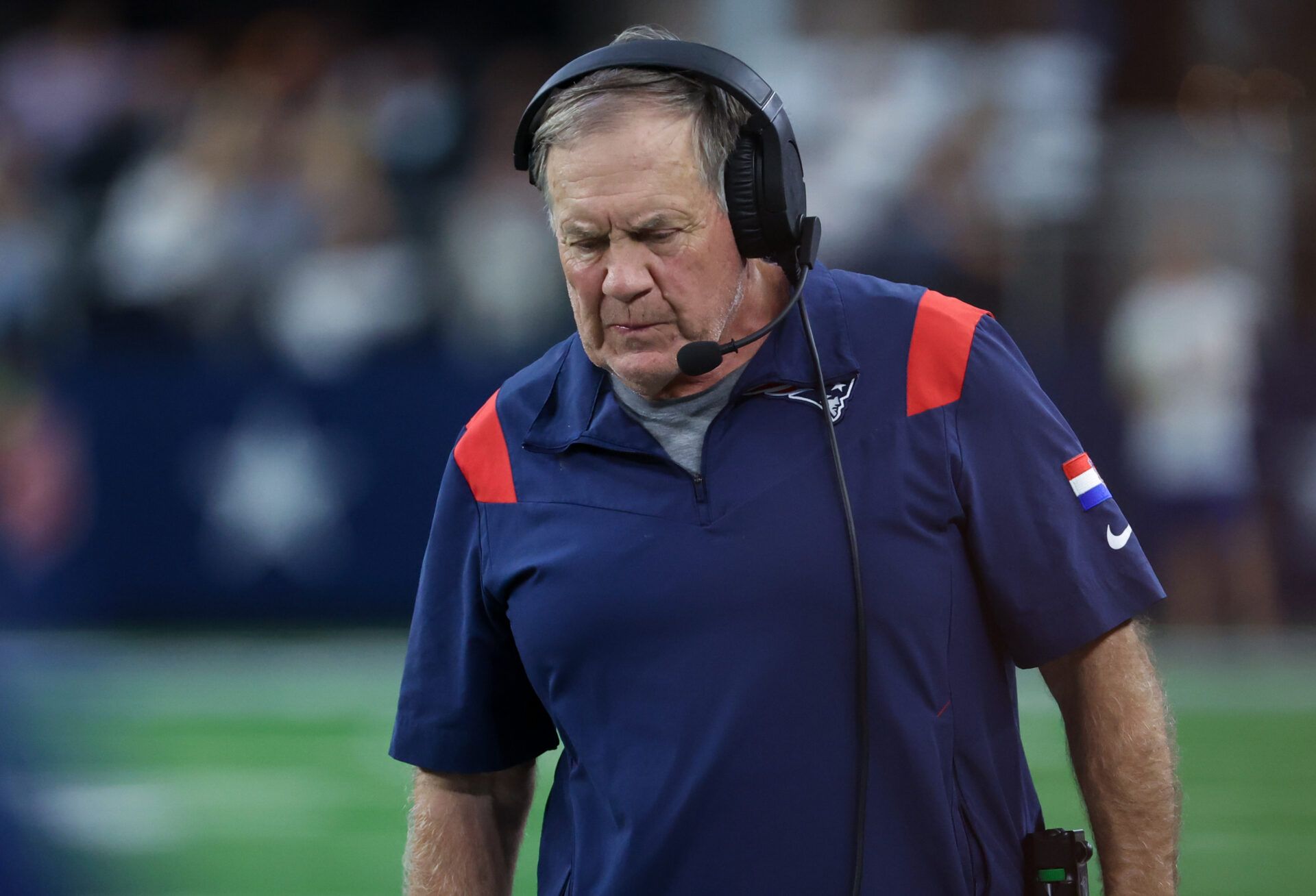 New England Patriots head coach Bill Belichick during the second half against the Dallas Cowboys at AT&T Stadium.
